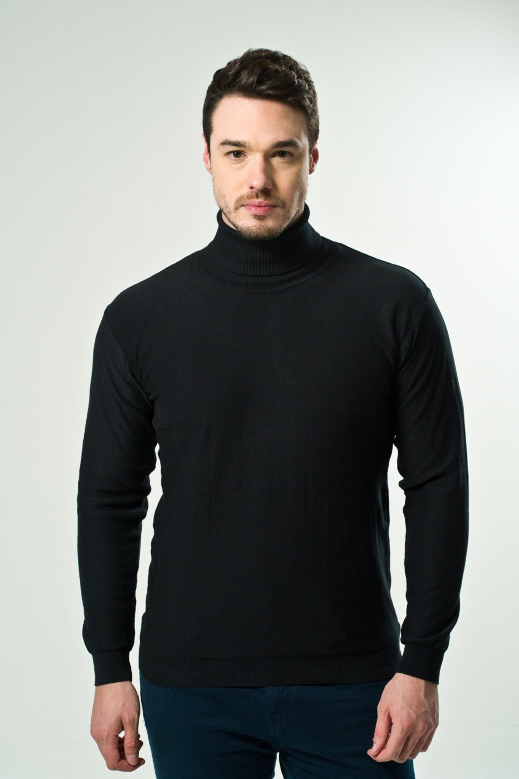Blusa Fina Tricô Algodão Tricoport Gola Alta Rolê Preto