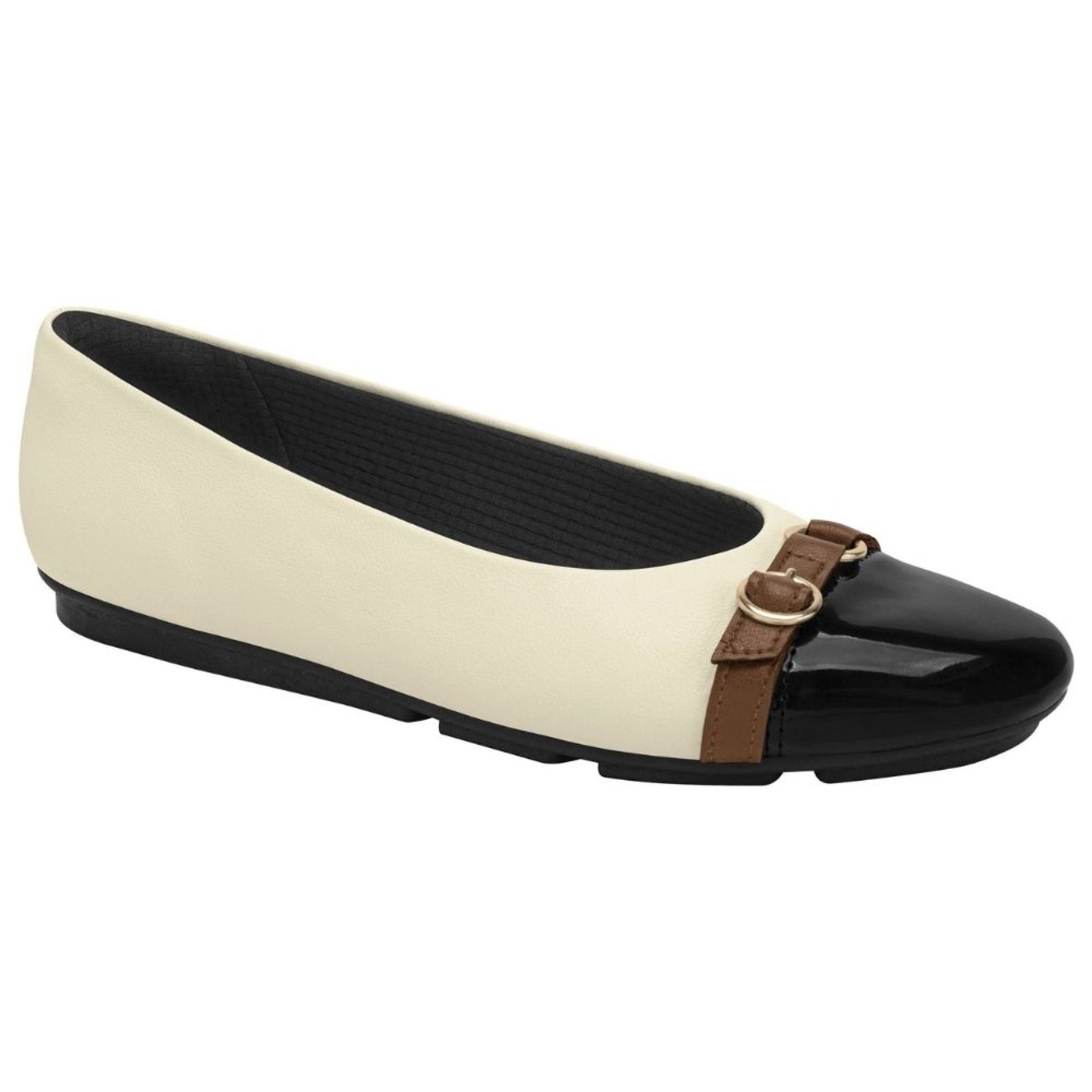 Sapatilha Feminina Maxi Michele Off White Preto Piccadilly 122031-1