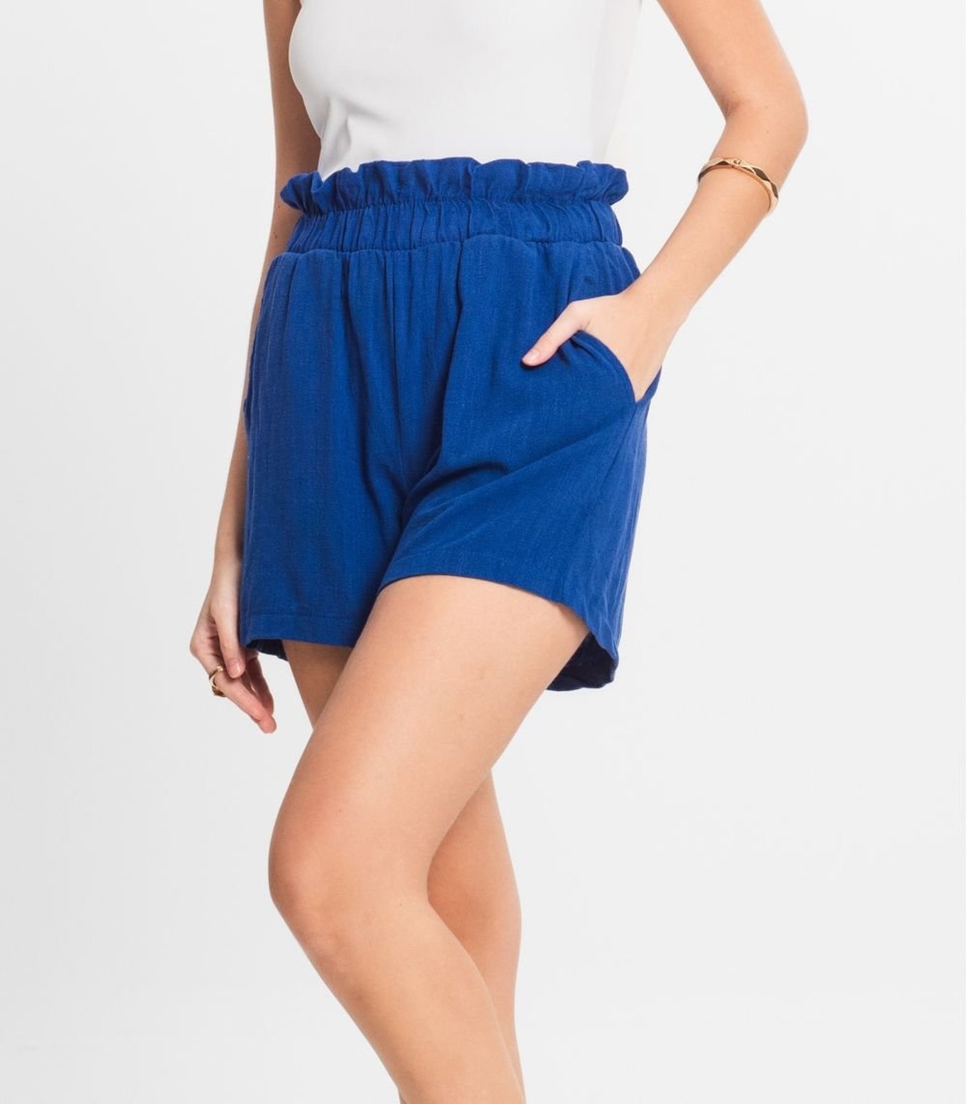 Vista 3 Shorts Feminino Linho Select azul Select azul