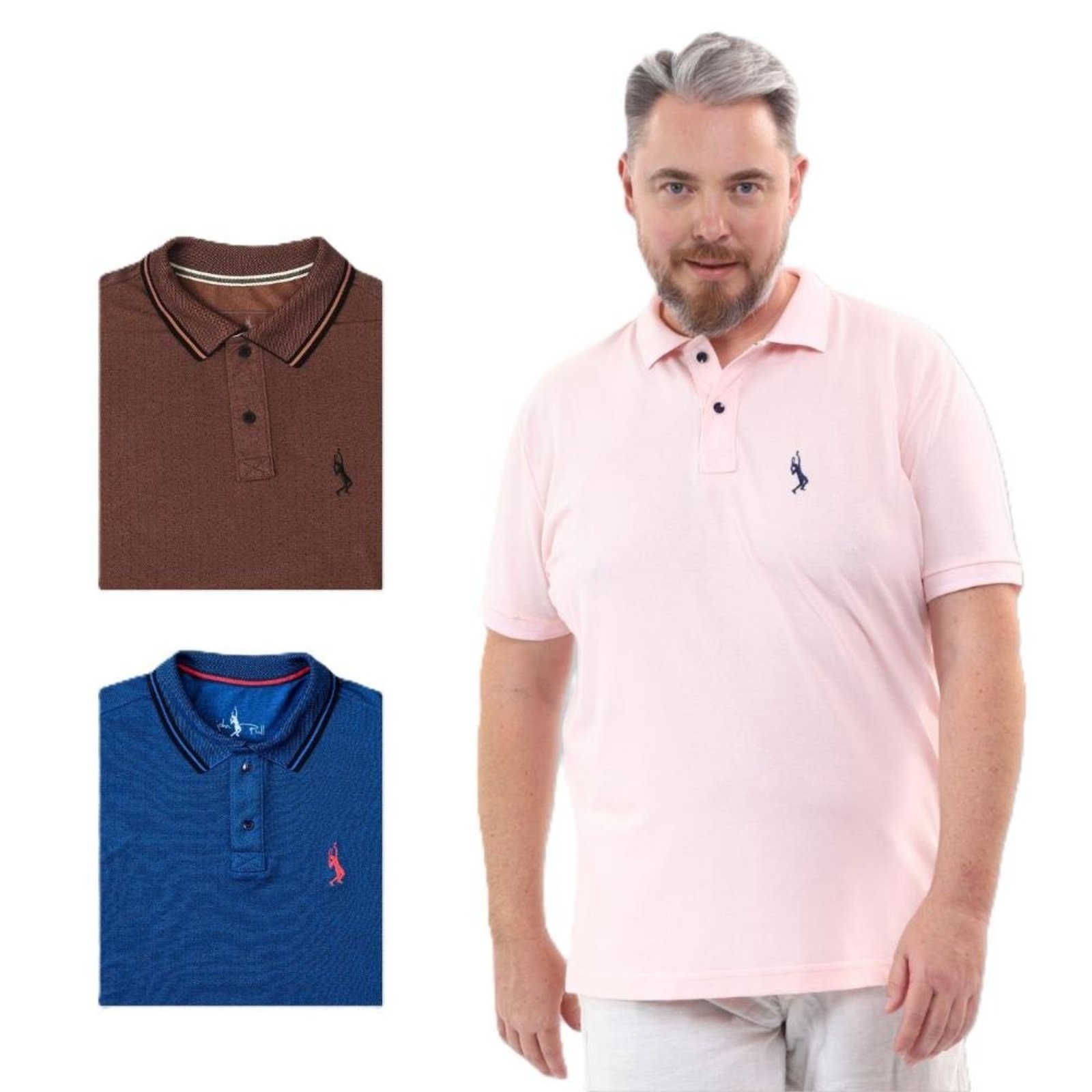 Kit 3 Camisa Polo Masculina Plus Size Piquet Algodão Leve