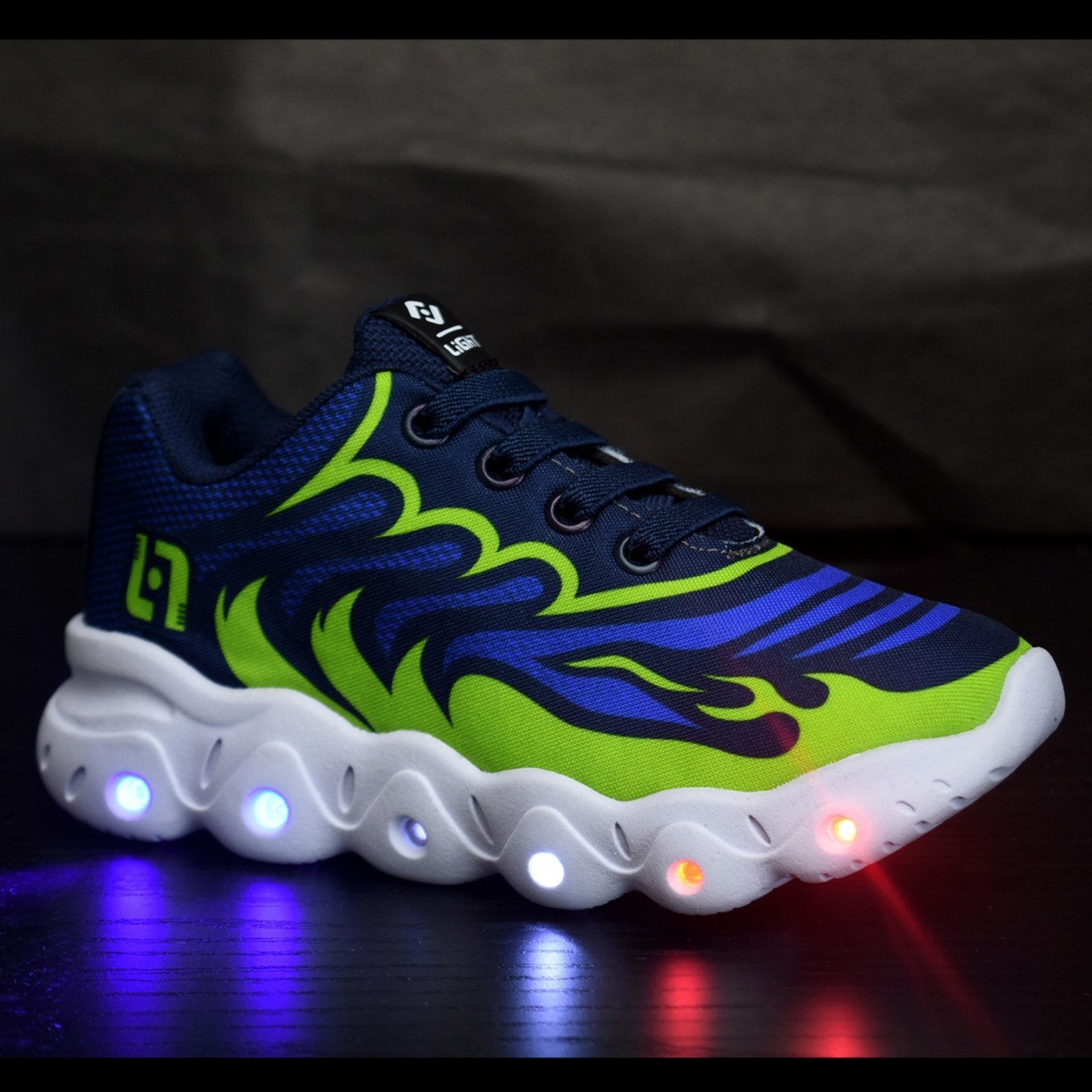 Vista 3 Infantil - Tenis De Led Meninos Casual Marinho e Verde Com Luzes + Óculos e Relógio CALCADOS LGHT LIGHT azul verde CALCADOS LGHT LIGHT azul verde