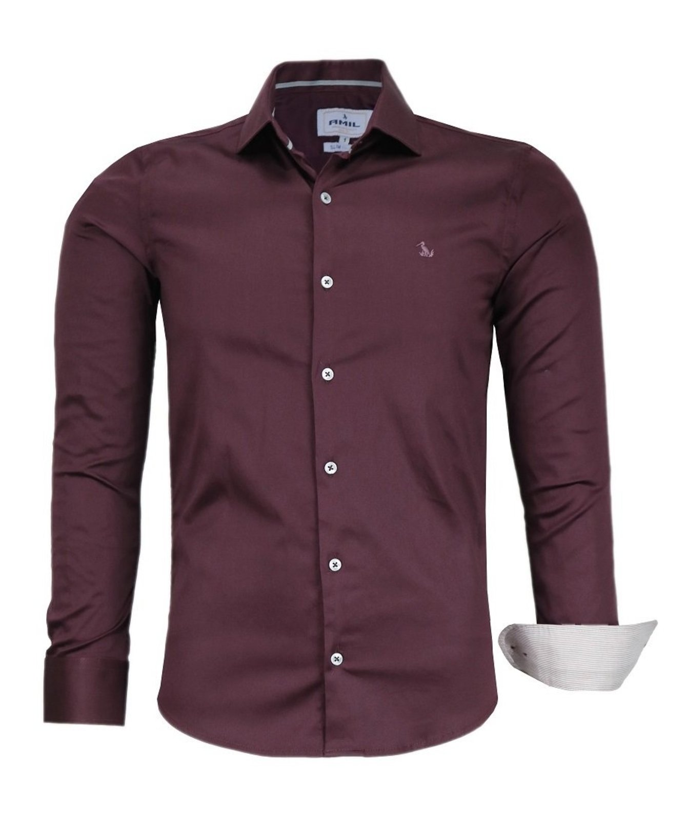 Camisa Social Amil Ambar Tecido Algodão Com Elastano Acetinado Macia Manga Longa Luxo Bordô