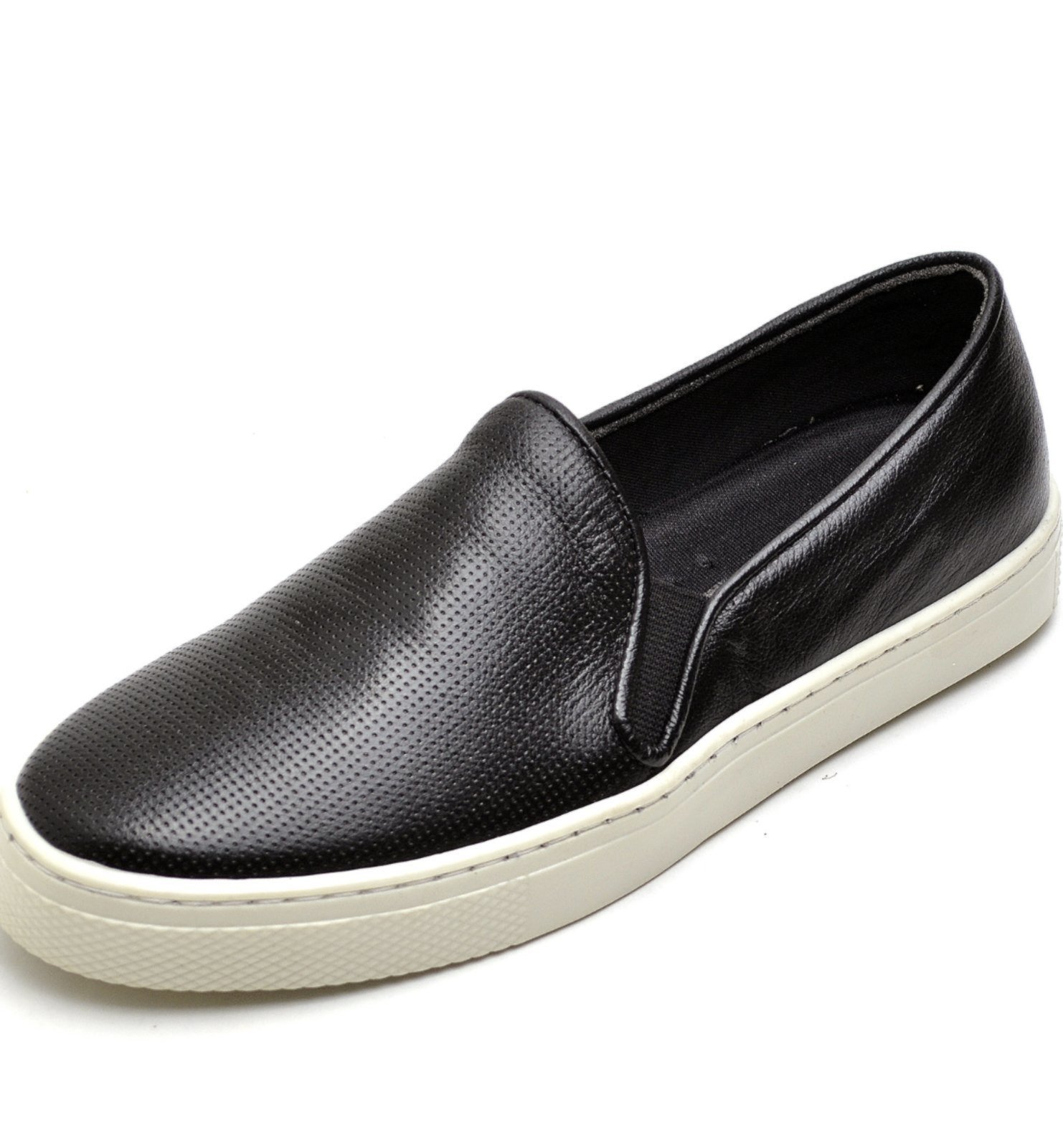Vista 2 Tênis Slip on Casual Iate Nine4 Couro Legítimo Estampa diamante preto Nine4 preto