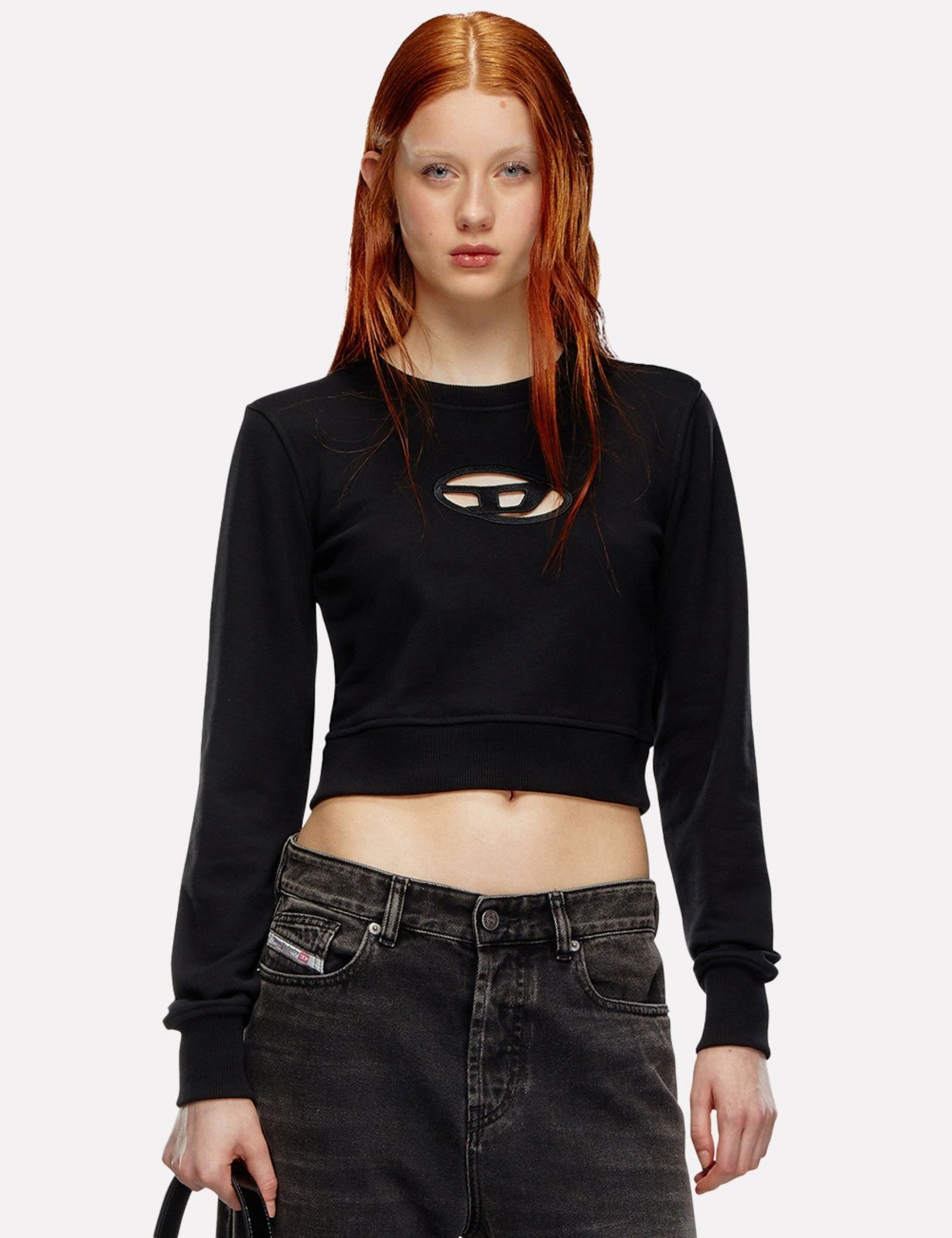 Vista 2 Blusa Diesel Feminina Moletom Cropped Slim F-Slimmy-OD Preta preto Diesel preto