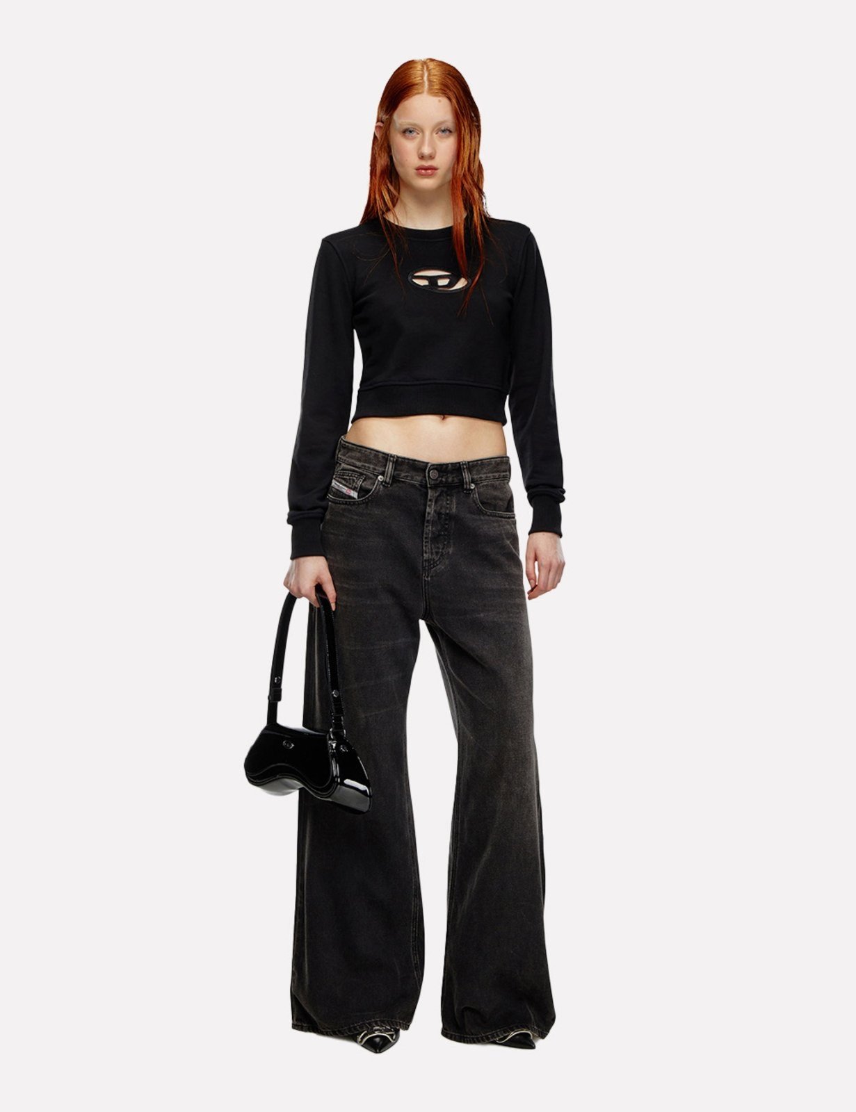 Vista 3 Blusa Diesel Feminina Moletom Cropped Slim F-Slimmy-OD Preta preto Diesel preto
