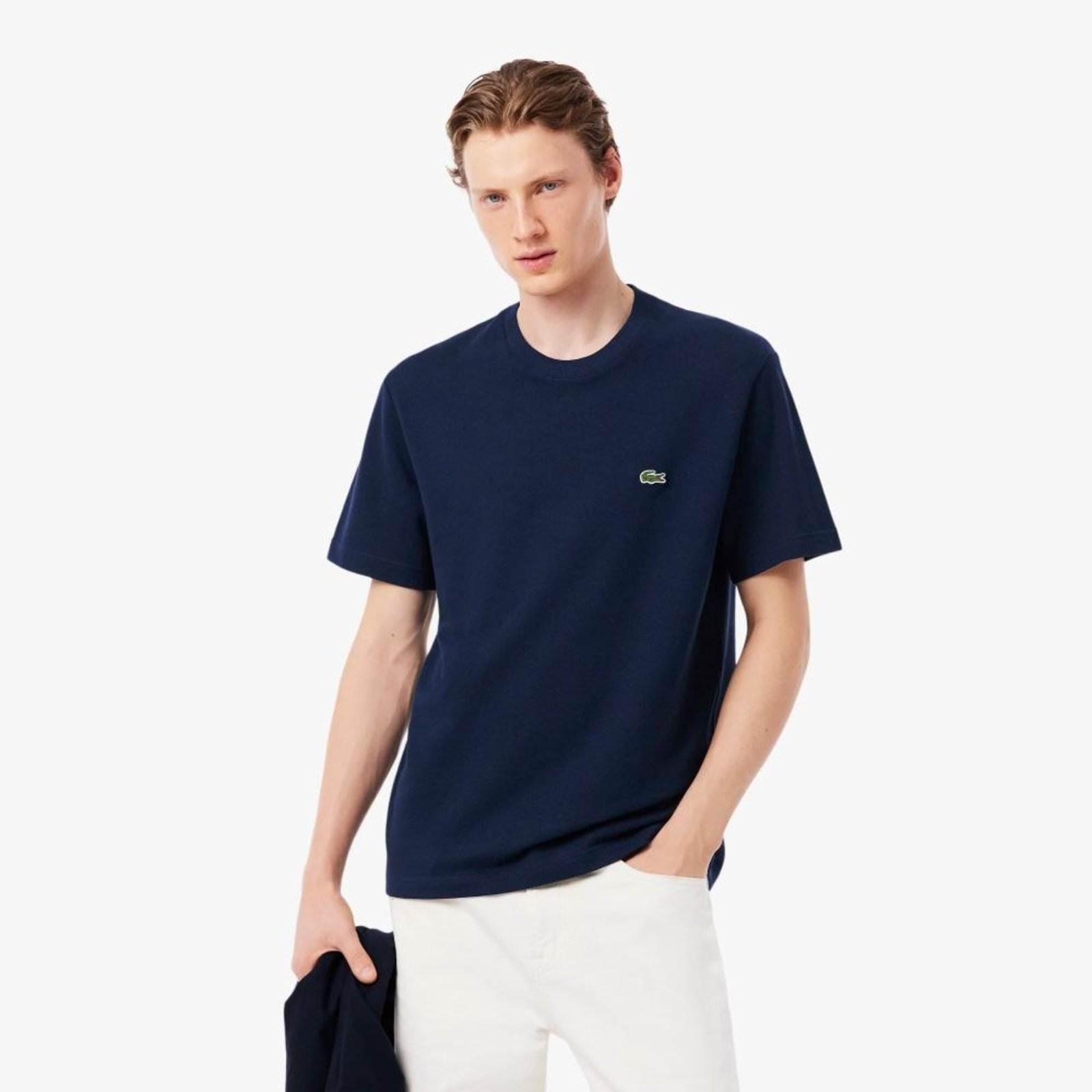 Camiseta de Piqué Pesado em Algodão e Linho Azul