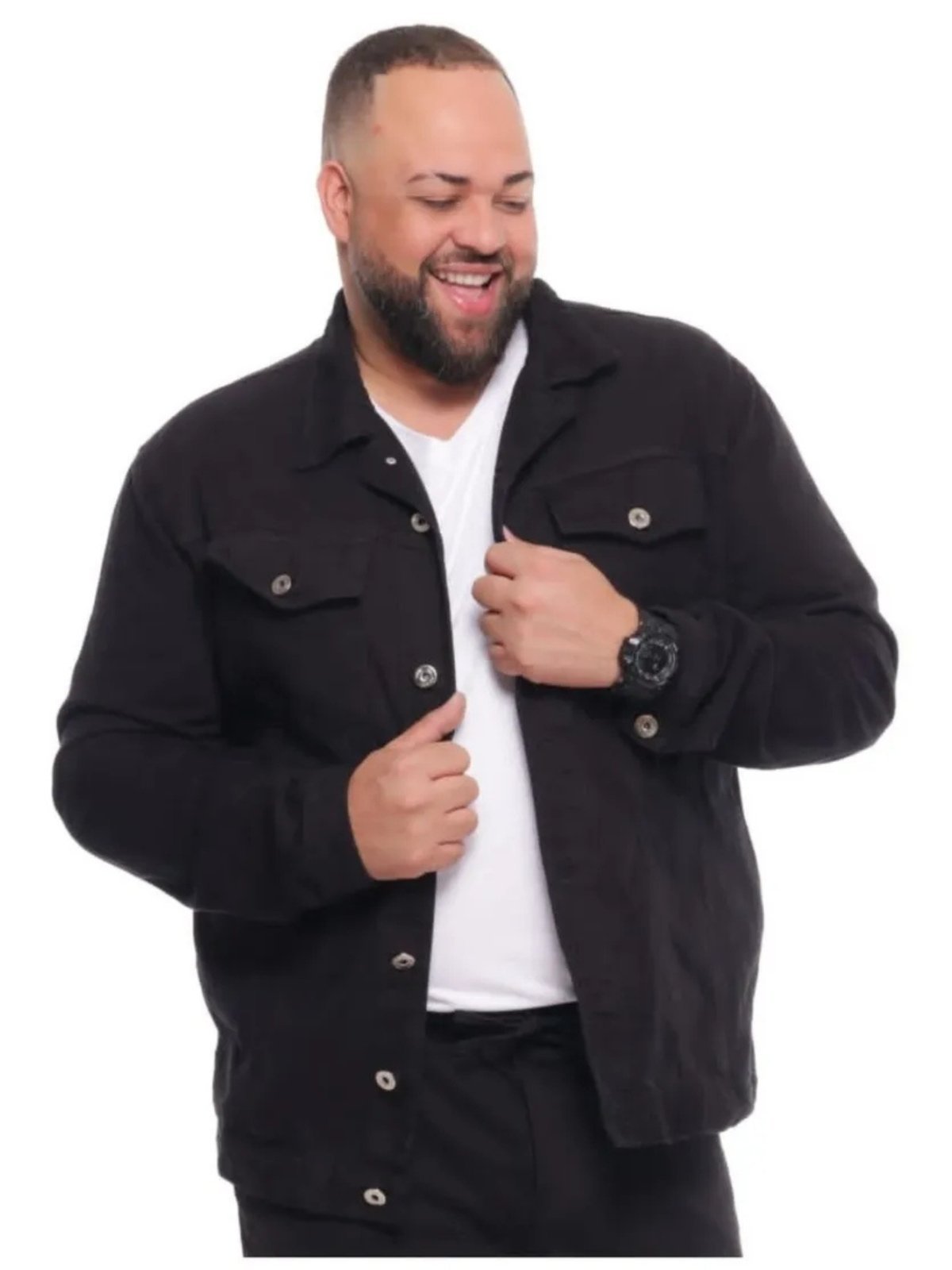 Vista 2 Jaqueta Masculina Jeans Light Plus Size preto JEANS LIGHT preto