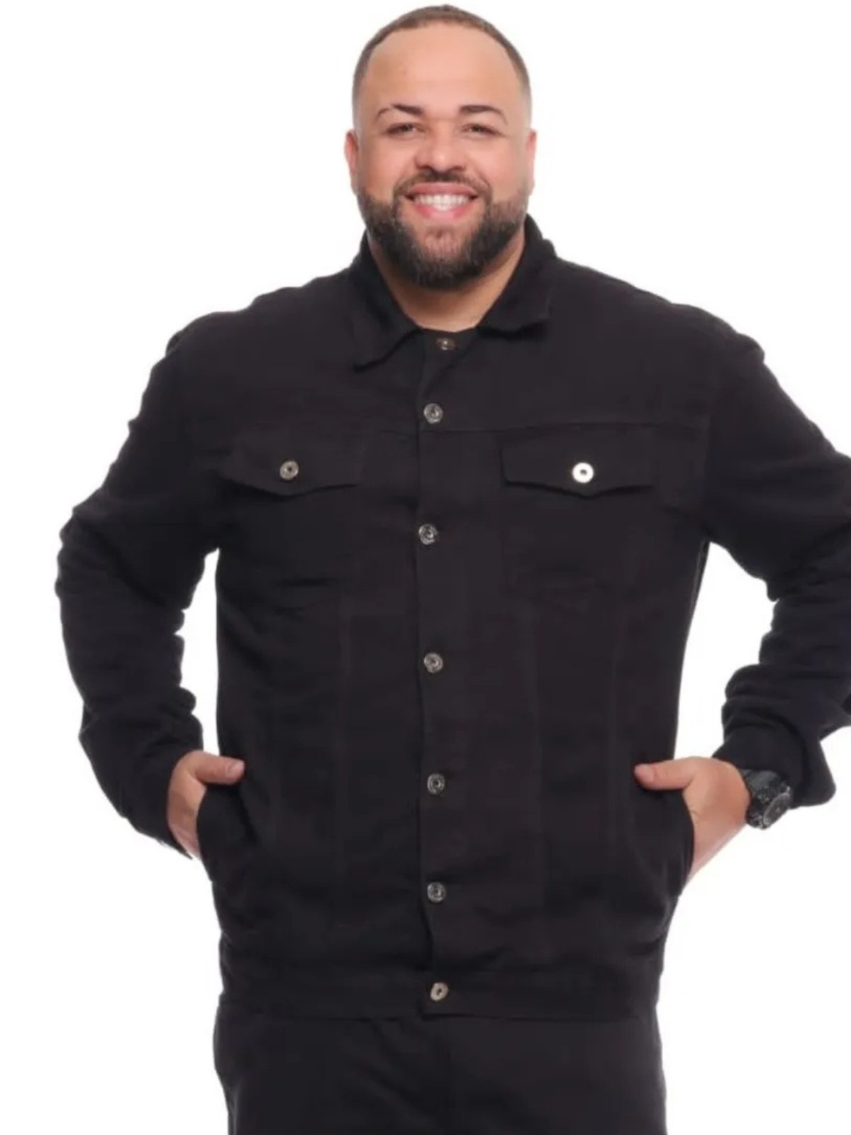 Vista 3 Jaqueta Masculina Jeans Light Plus Size preto JEANS LIGHT preto