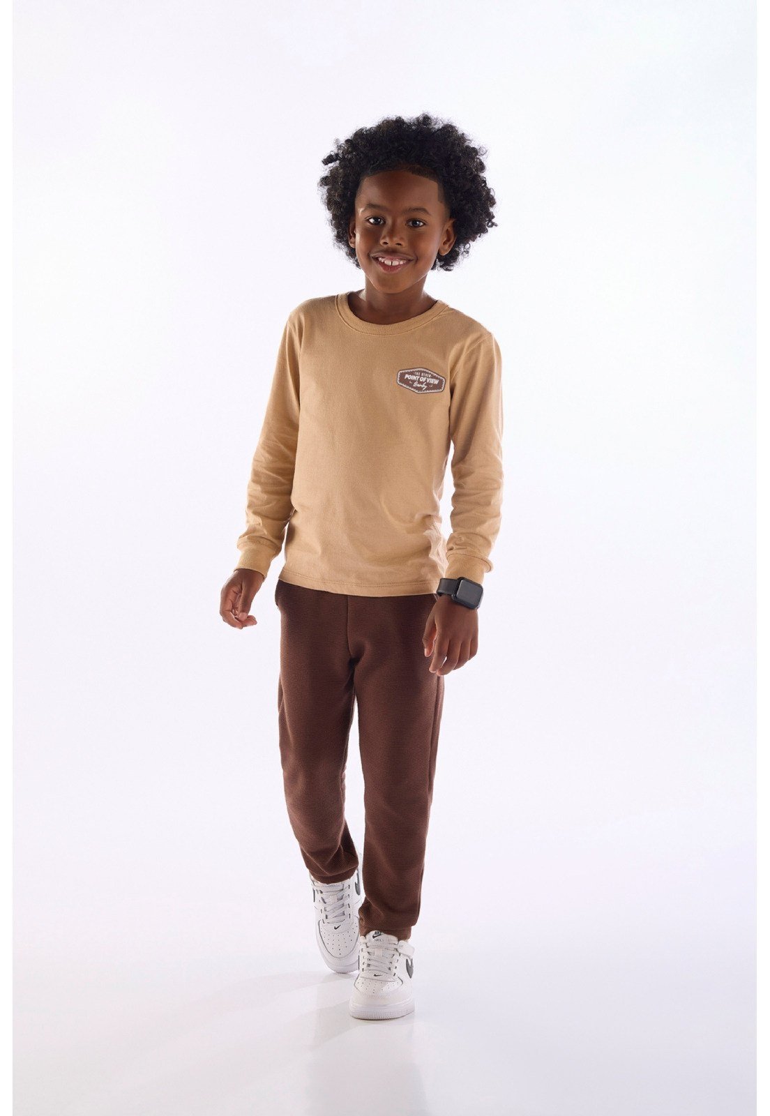 Infantil - Conjunto Camiseta Calça Gorgurão Quimby Bege