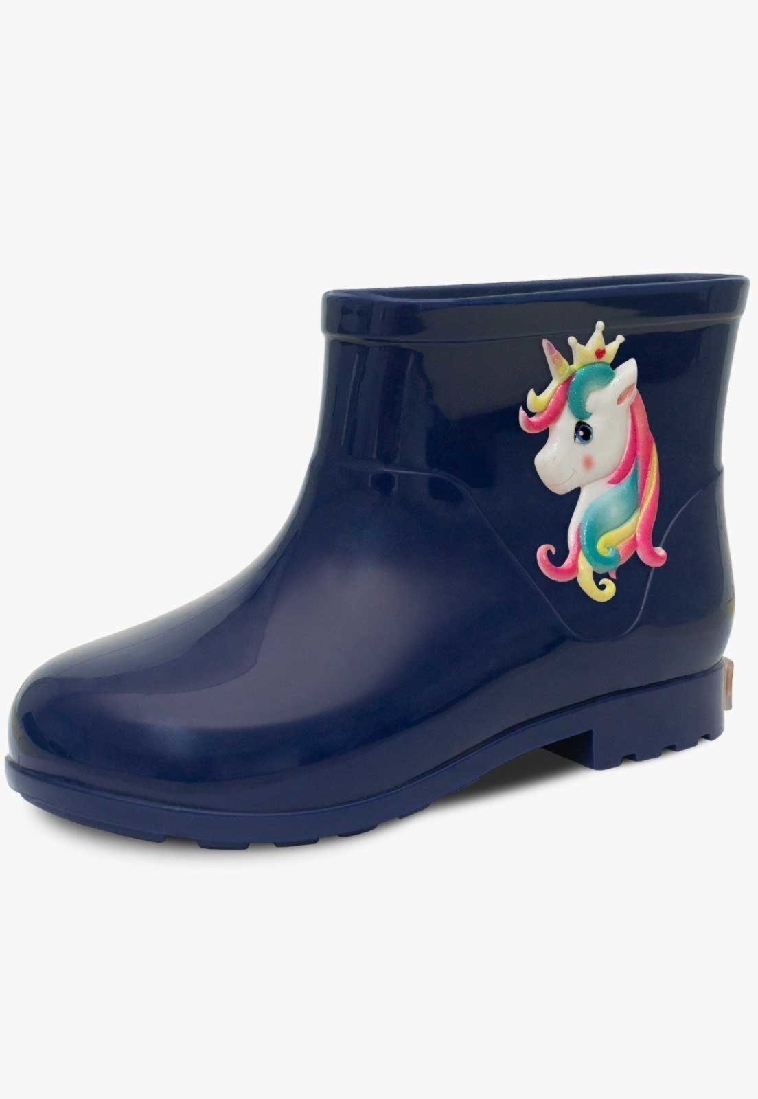 Infantil - Bota Galocha Cano Baixo Pópidi Menina Unicórnio Azul Marinho