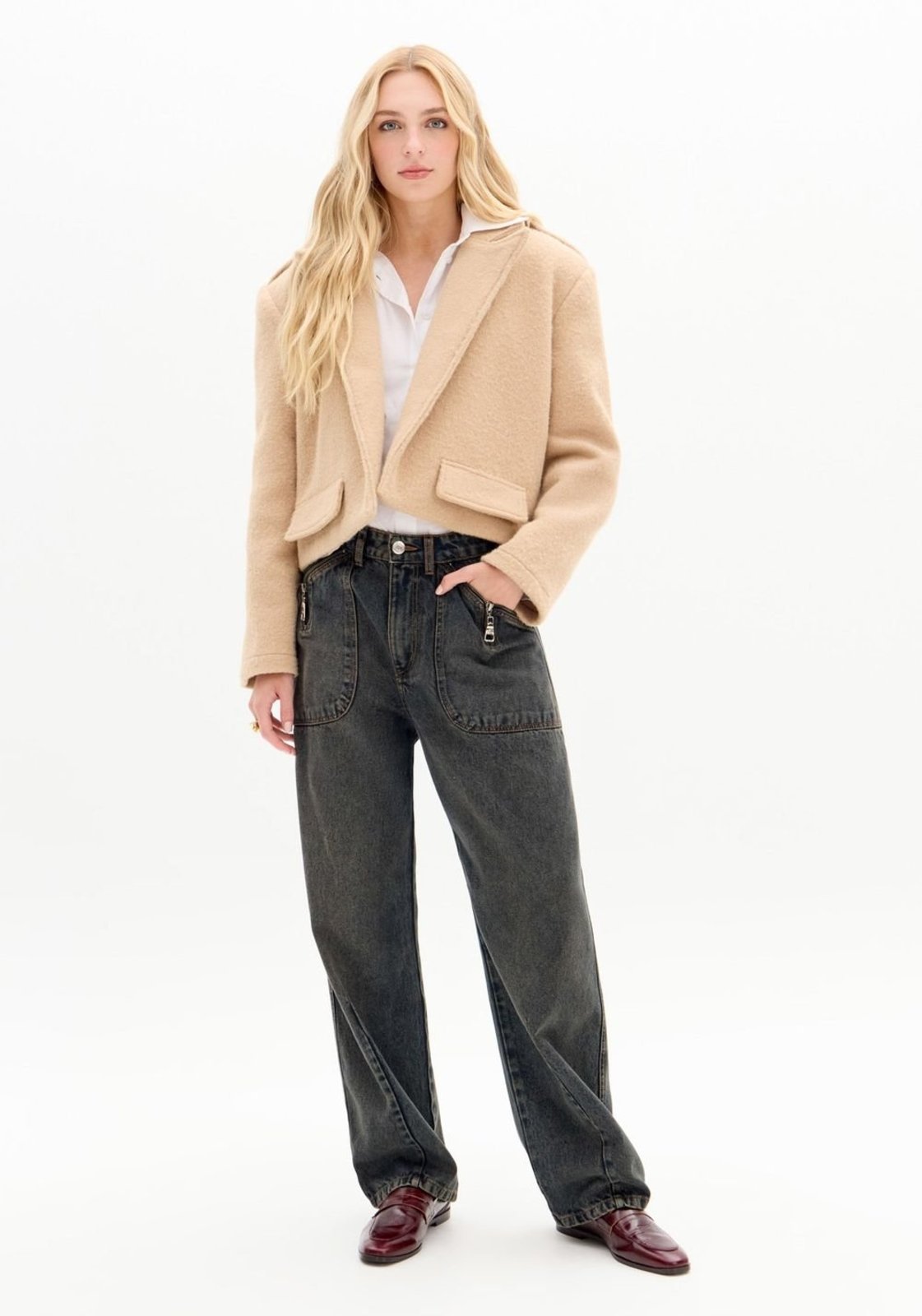 Calça Jeans Baggy Cintura Média com Bolsos My Favorite Things