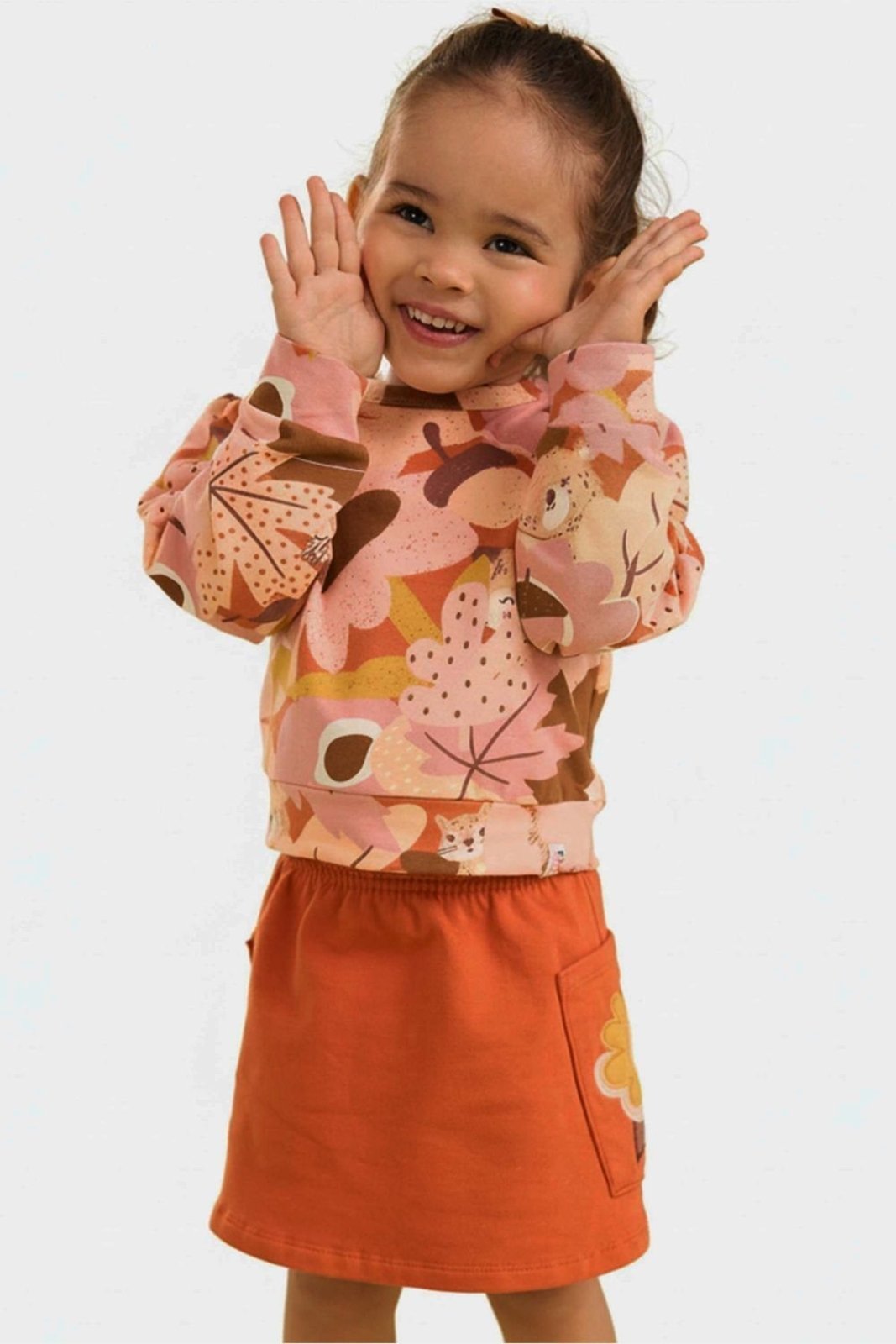 Infantil - Conjunto Manga Longa Menina Floral Elian Laranja