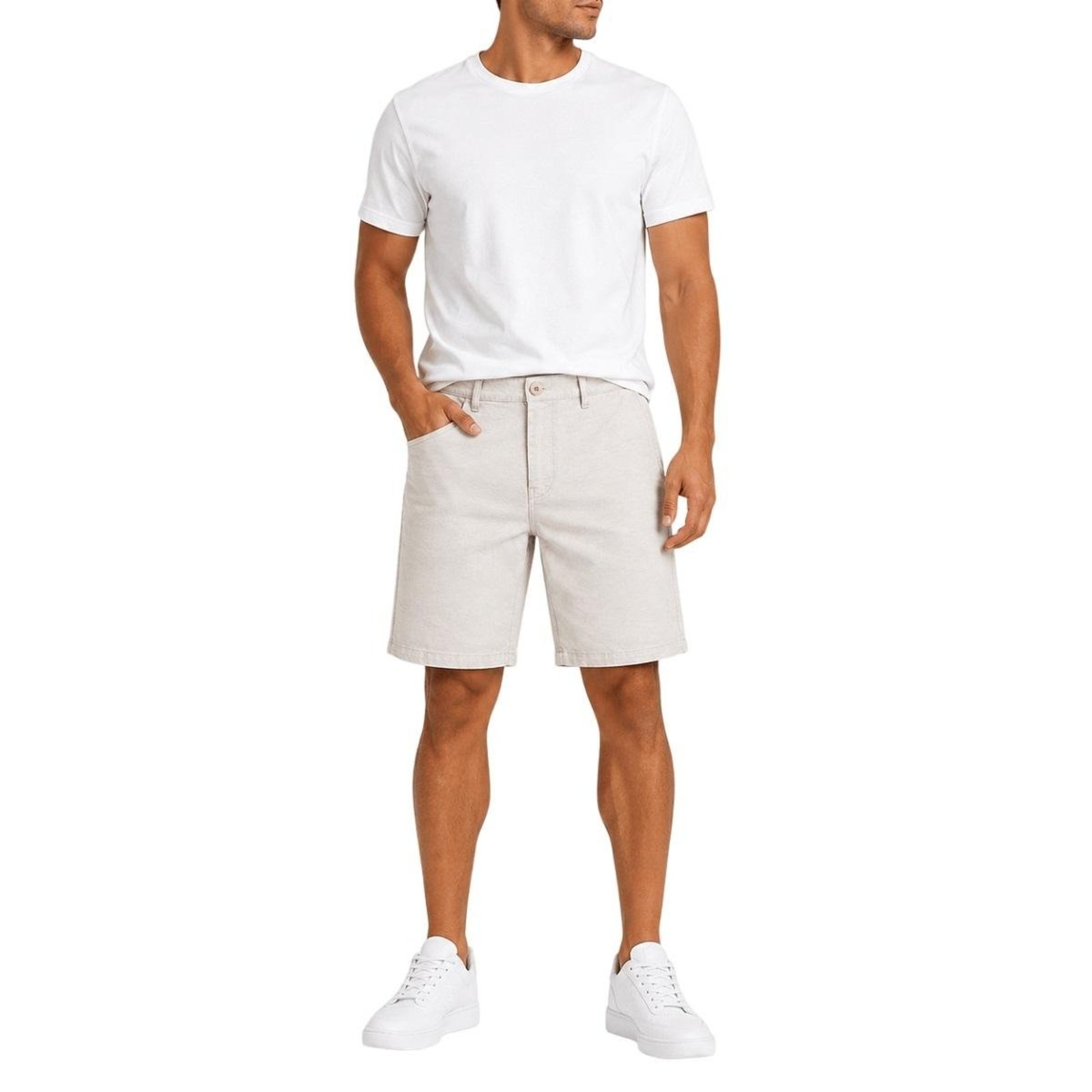 Bermuda Linho Reta Pedal Casual Masculina Max Denim 12508 Areia