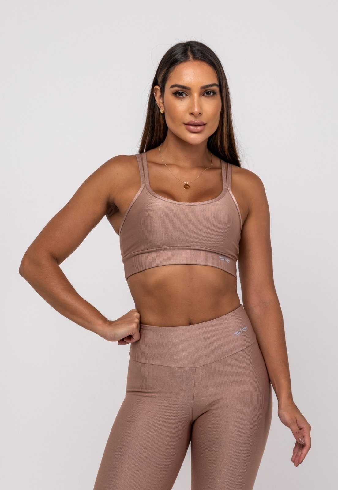 Vista 2 Top Suplex Canelado Brilho Decote e Tiras Salvatore Fashion marrom Salvatore Fashion marrom
