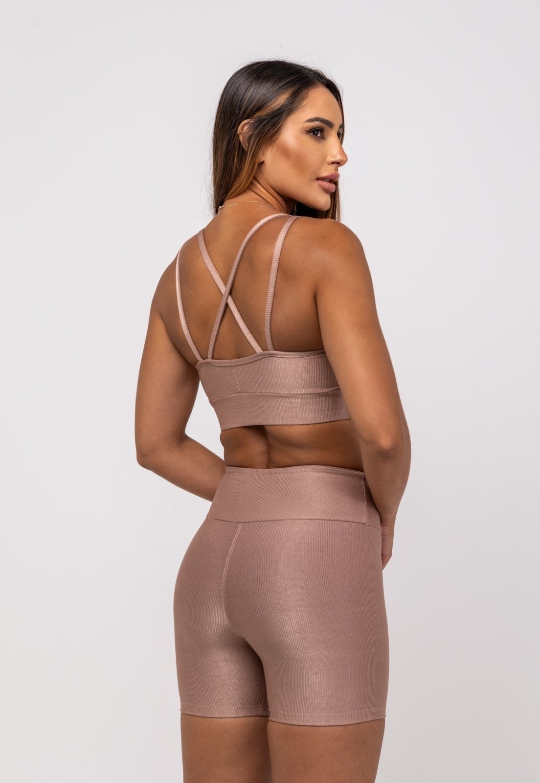 Vista 3 Top Suplex Canelado Brilho Decote e Tiras Salvatore Fashion marrom Salvatore Fashion marrom