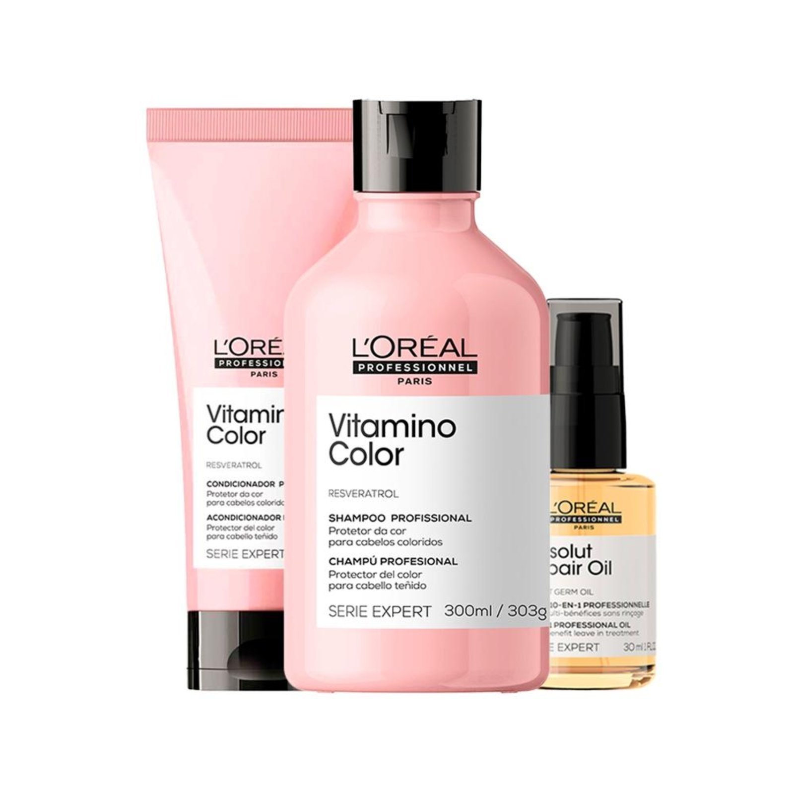 Kit L'Oréal Vitamino Color - Shampoo 300ml + Condicionador 200ml + Óleo Capilar Absolut Repair 10 In 1 30ml