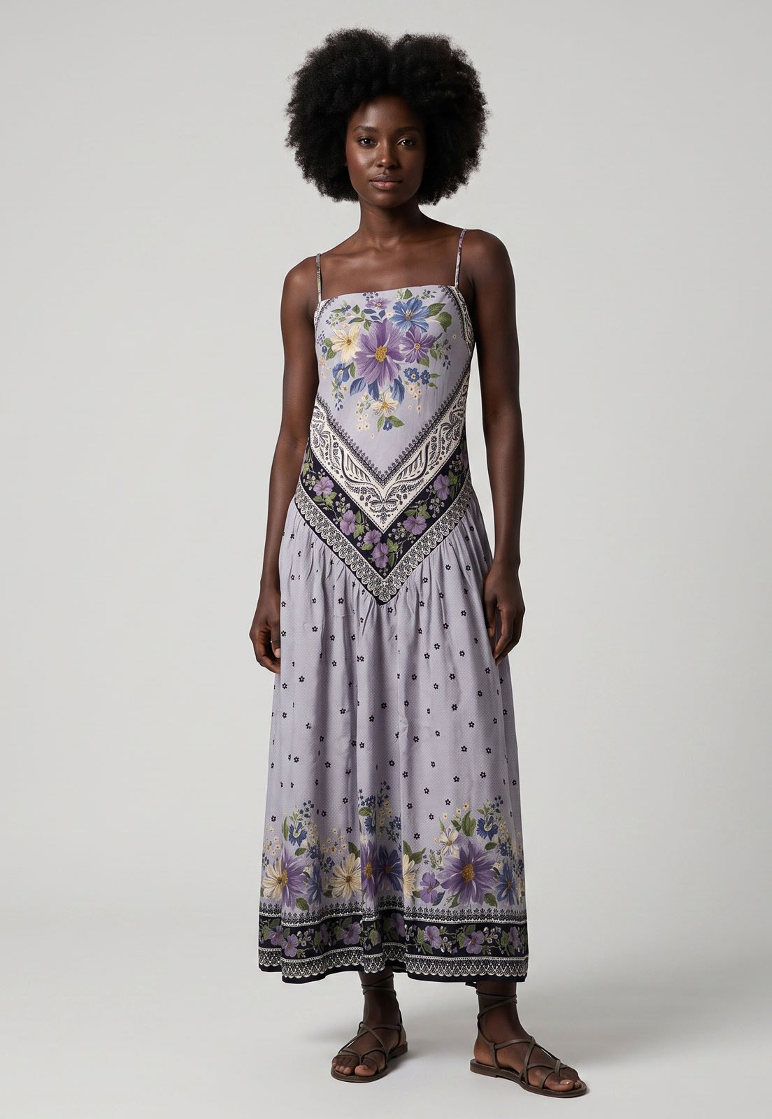 Vestido Feminino FARM Floral Alças Finas Lilás