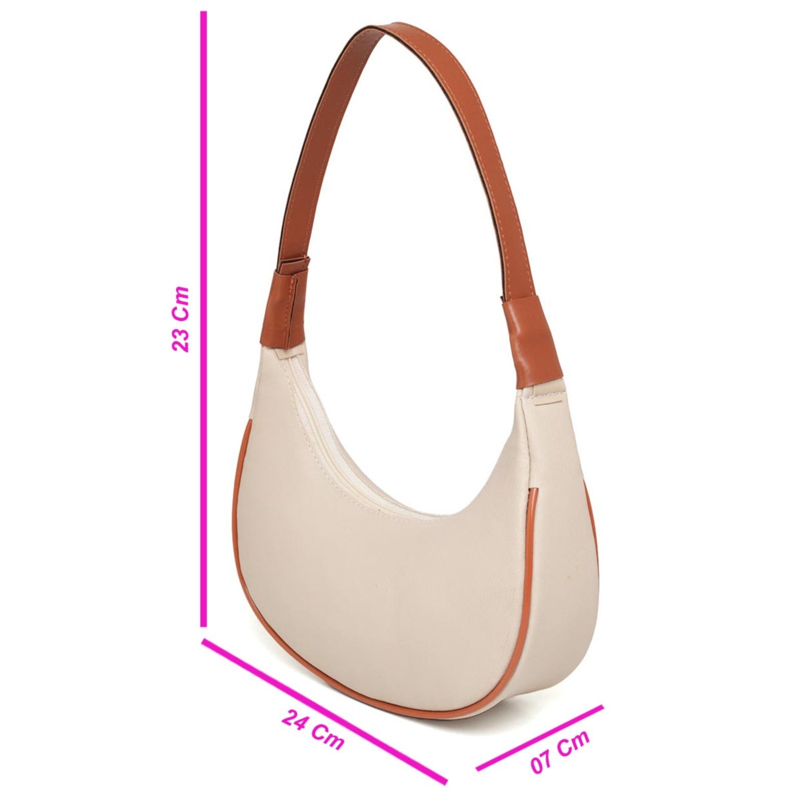 Vista 3 Bolsa Feminina Casual Anna Andrade Bolsa Meia Lua Cluth De Ombro Tendência Marfim e bege/caramelo Anna Andrade bege/caramelo