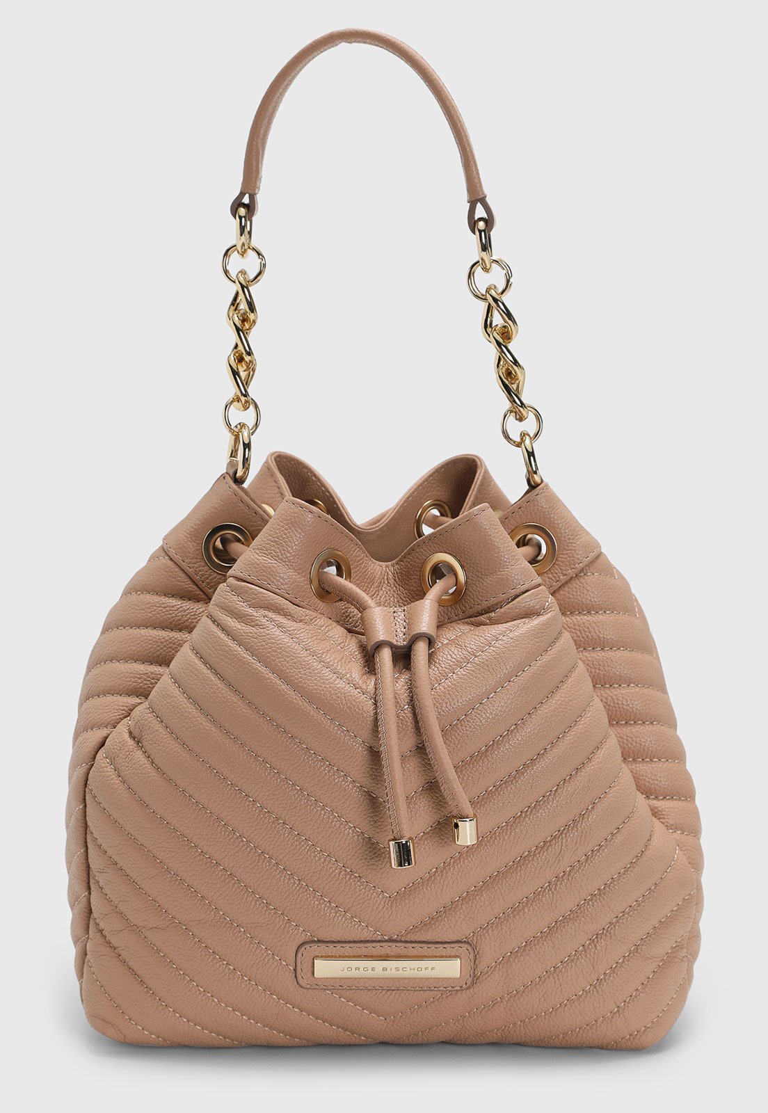 Bolsa Bucket Feminina Jorge Bischoff Chevron Nude