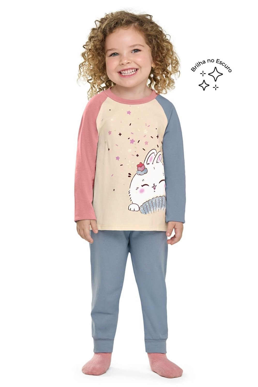 Pijama Menina Manga Longa Raglan Elian Azul