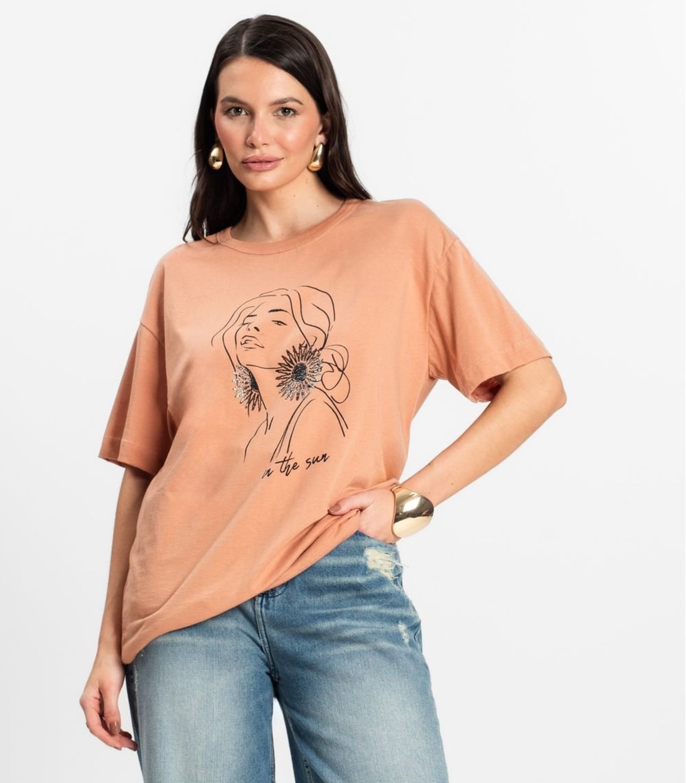 Vista 2 Blusa Feminina Manga Curta em Meia Malha Rovitex marrom Rovitex marrom