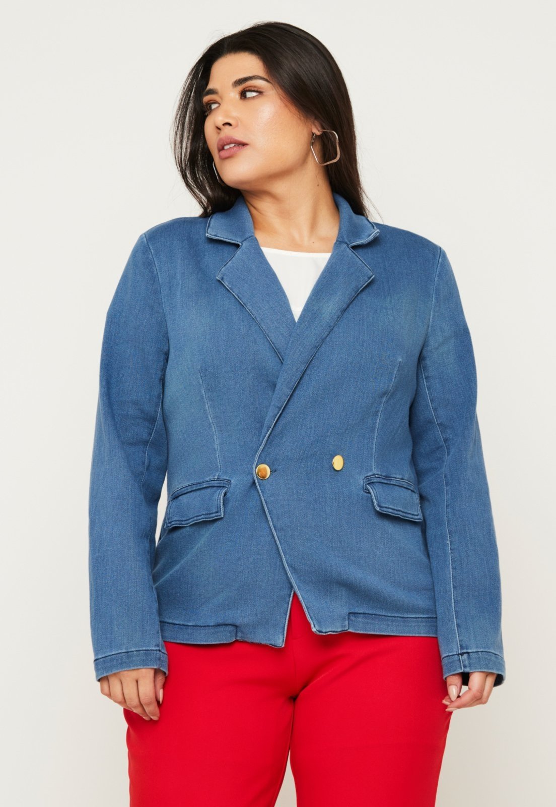 Blazer Jeans Moletinho Delavê Miss Joy 7596 Feminino