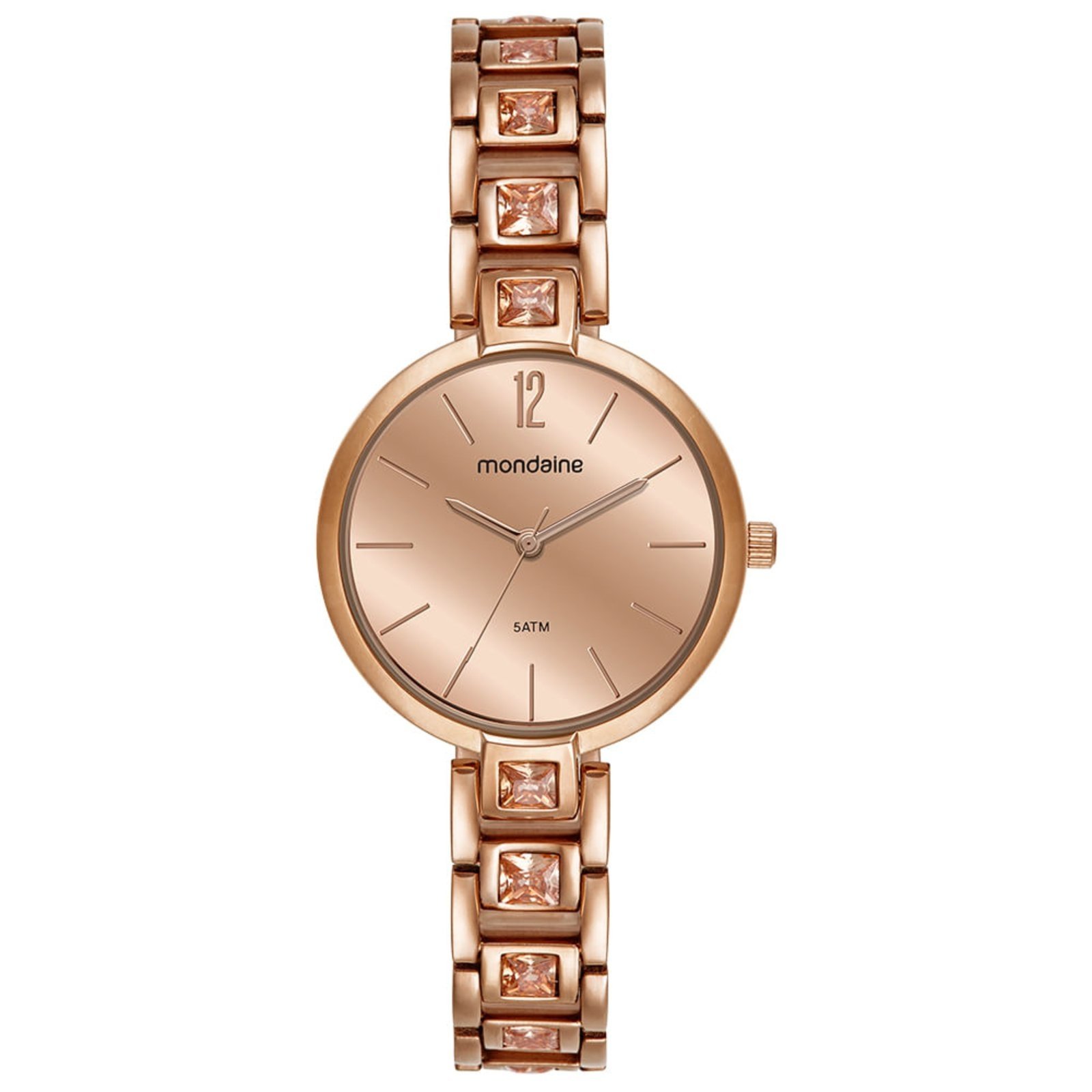 Relógio Feminino Espelhado Cristais Rosé Mondaine
