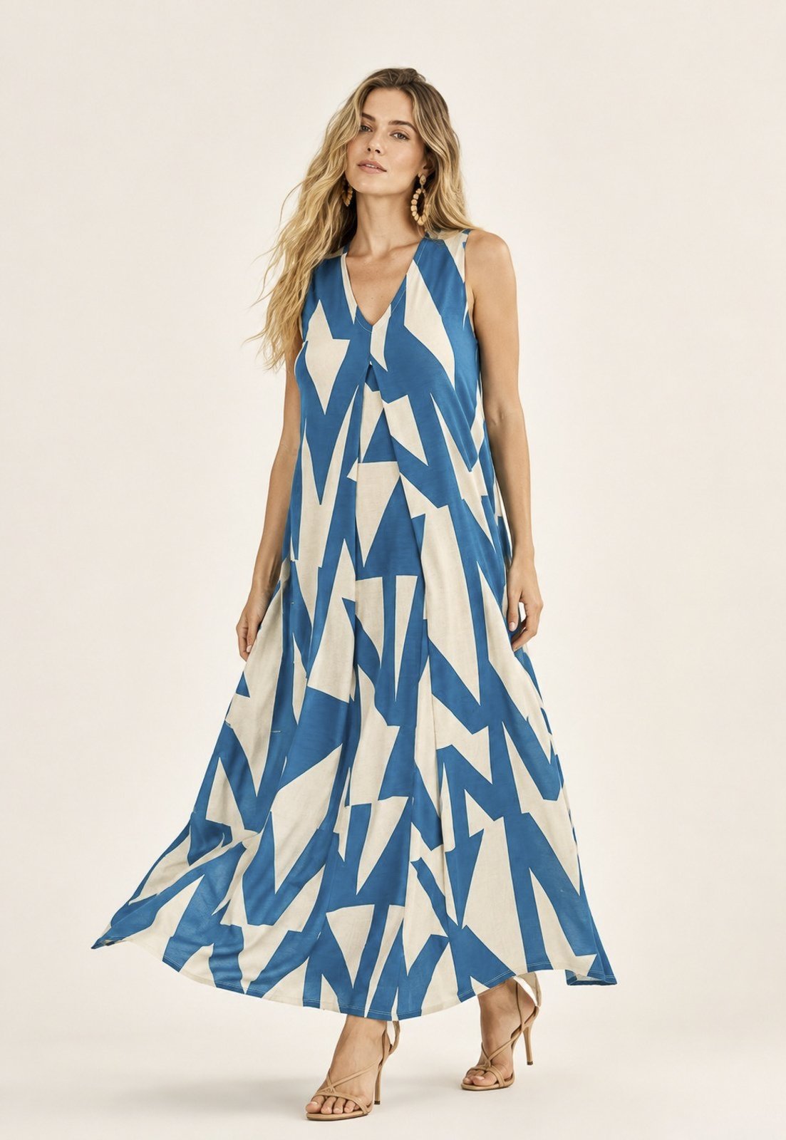 Vestido CabanaFree Longo Acará Malha Estampa Geometrico Blue