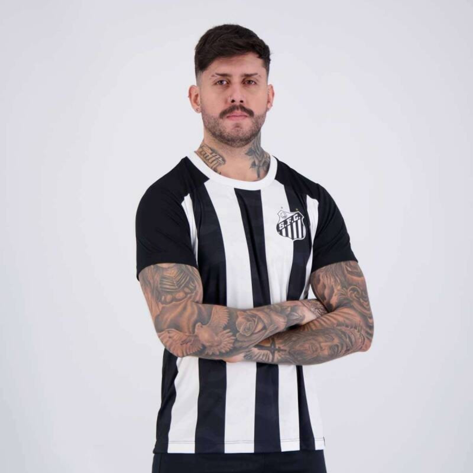 Vista 2 Camiseta Braziline Santos Matriz - Masculina branco preto braziline preto