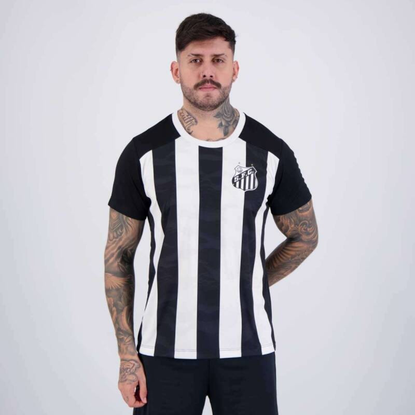 Vista 3 Camiseta Braziline Santos Matriz - Masculina branco preto braziline preto