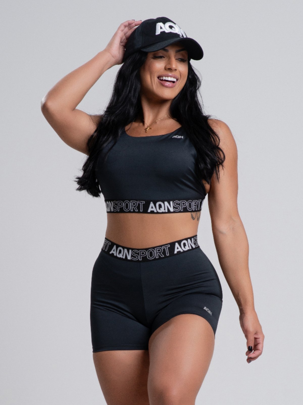 Conjunto Versatily Alça em Elástico Preto AQN SPORT