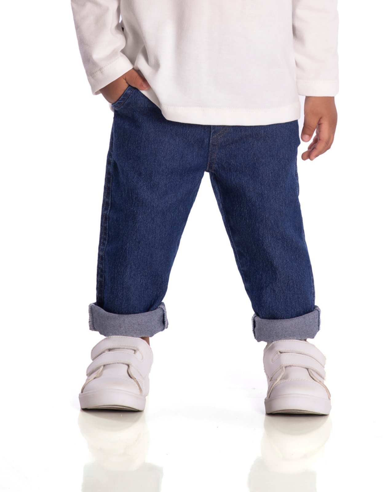 Infantil - Calça jeans escuro cós moletom