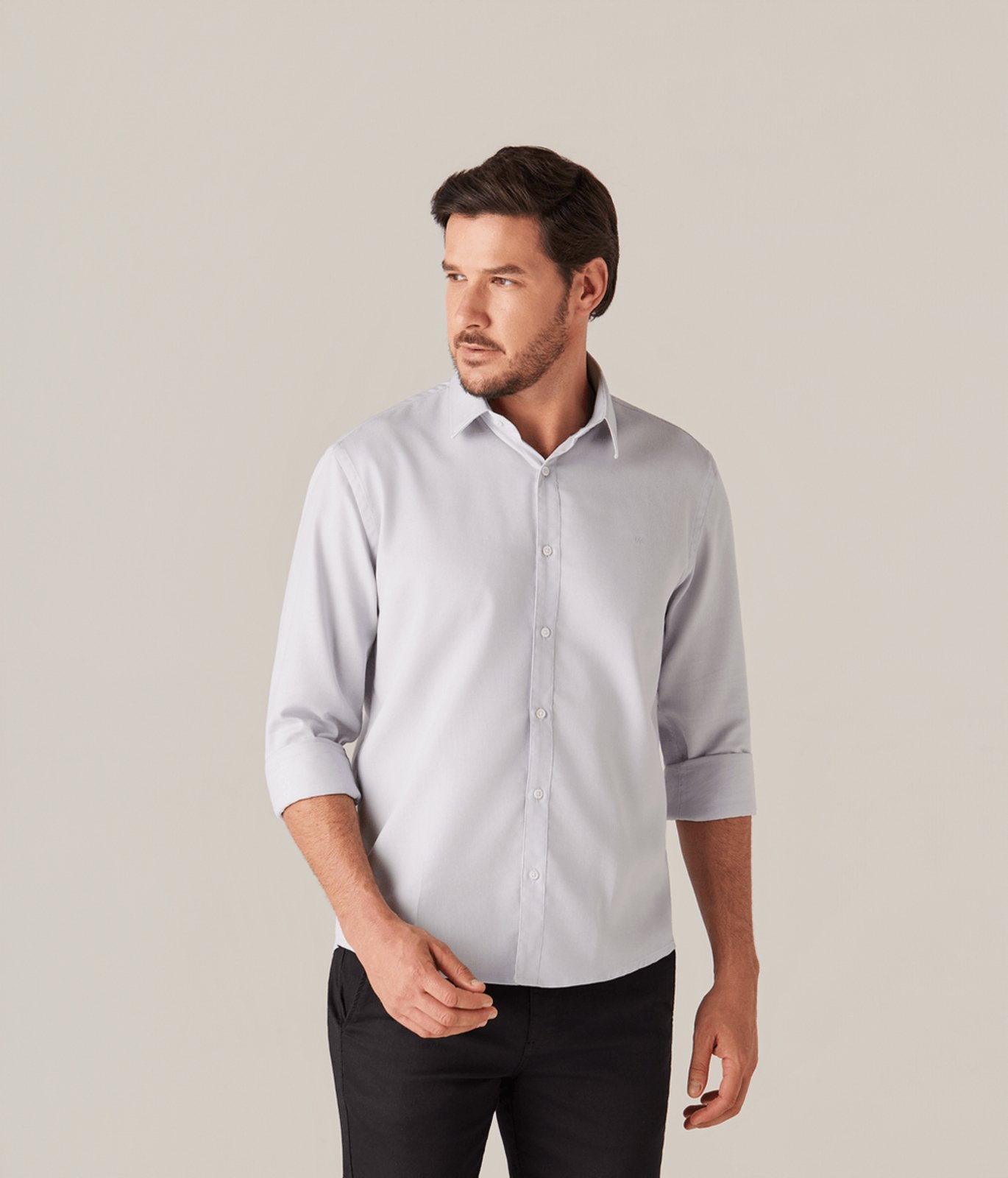 Camisa Business Mk Bordado Masculina Cinza Claro