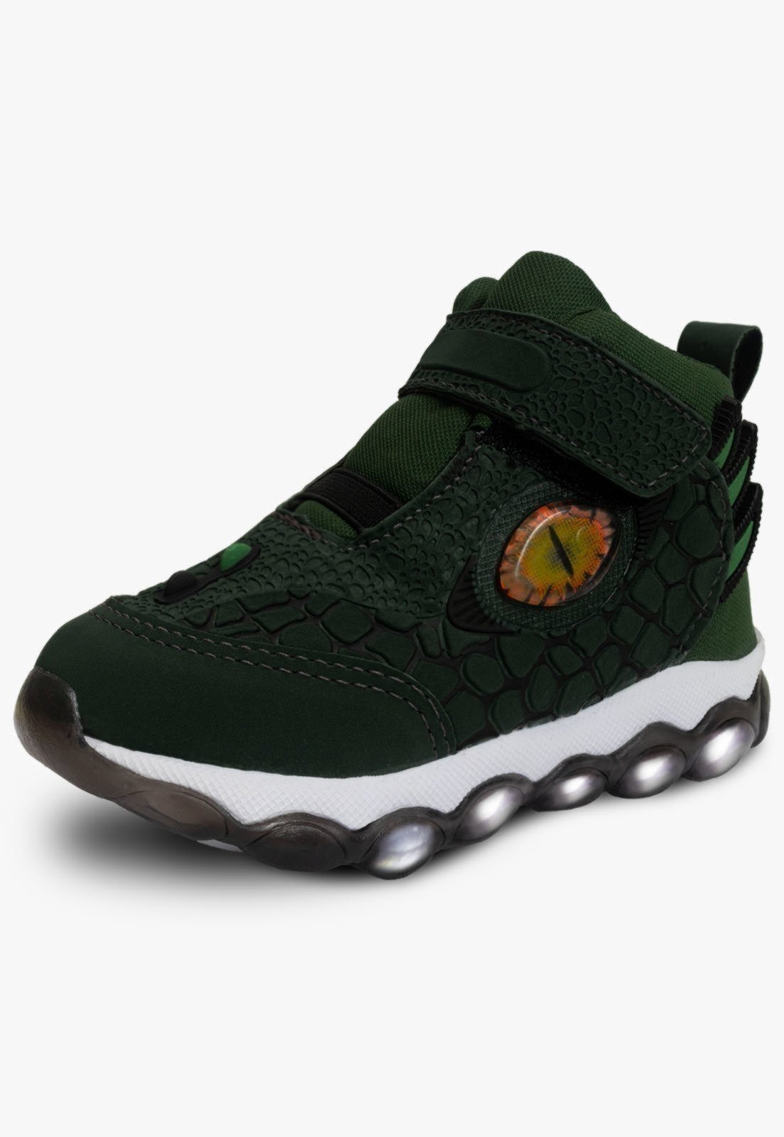 Vista 2 Infantil - Tenis Calce Facil Masculino Pópidi Botinha Dinossauro com Led verde Pópidí verde
