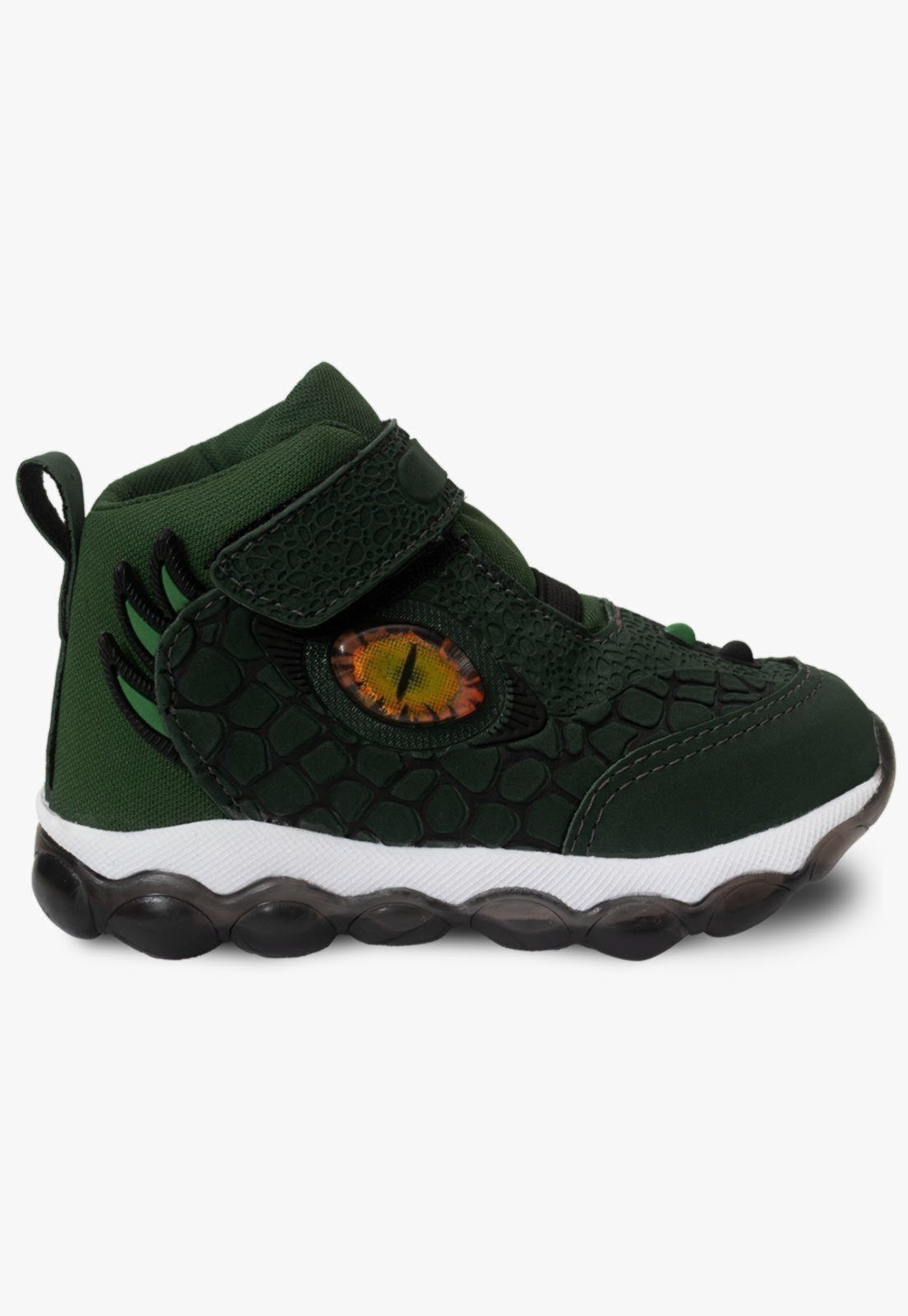 Vista 3 Infantil - Tenis Calce Facil Masculino Pópidi Botinha Dinossauro com Led verde Pópidí verde