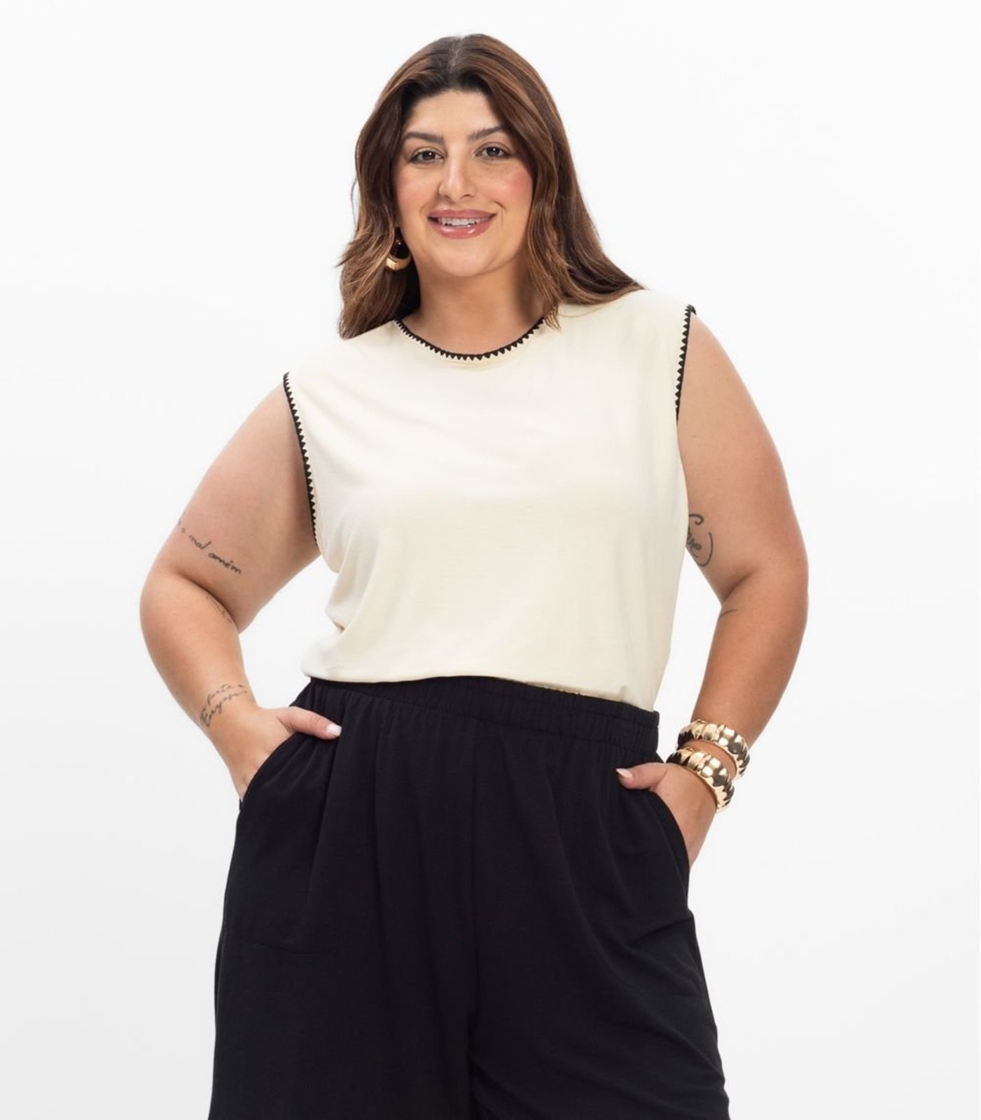 Regata em Viscose Feminina Plus Size Secret Glam Bege