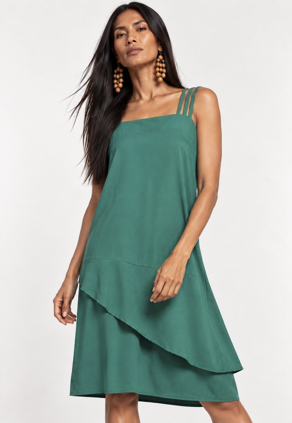Vestido Amazonia Vital Curto Viscose Regata Alça Tripla Verde
