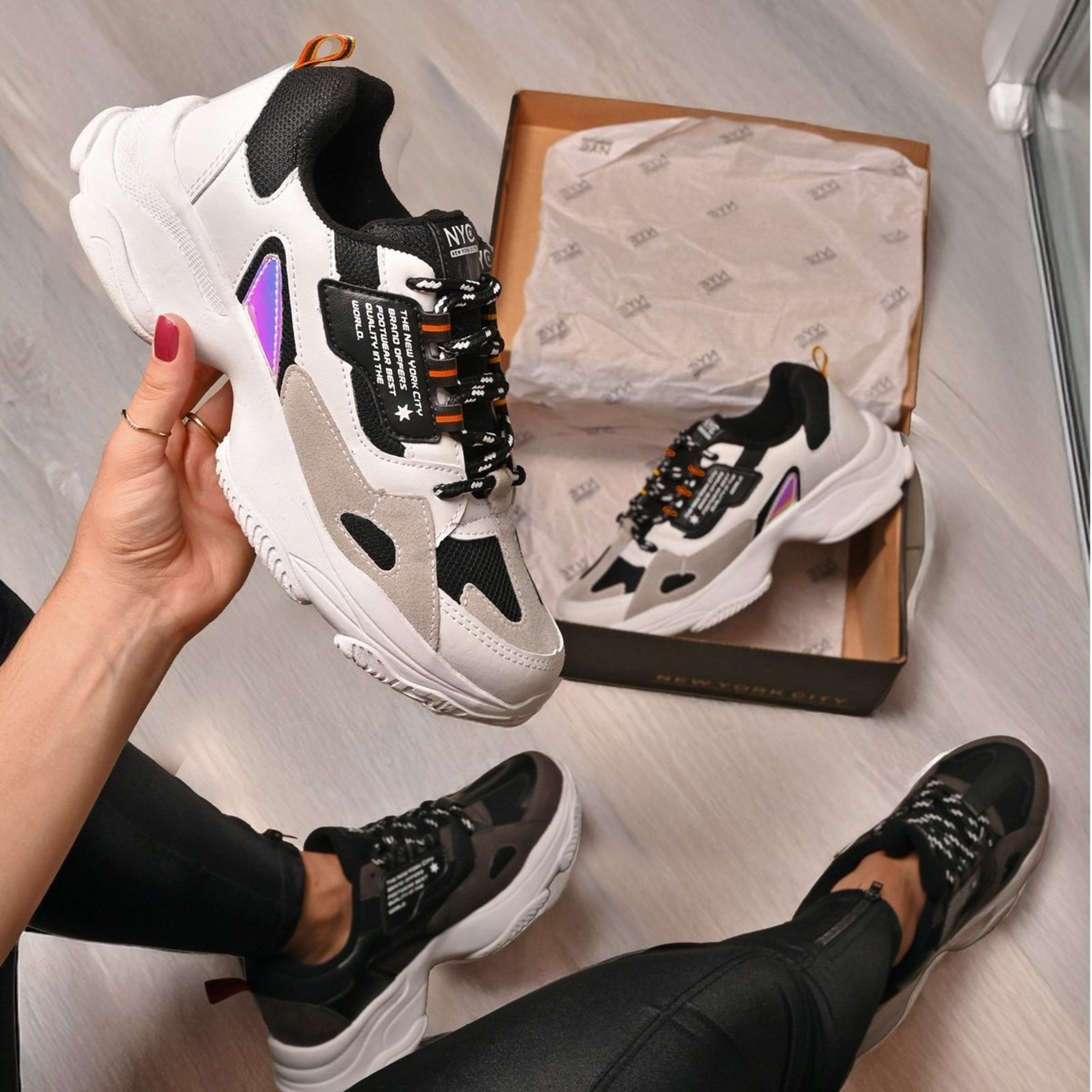 Vista 3 Tênis Casual Estiloso Feminino e Masculino NYC SHOES - Confortável e Moderno para o Dia a Dia Chunky Leve Lançamento. NYC NEW YORK CITY SHOES branco/preto NYC NEW YORK CITY SHOES branco/preto