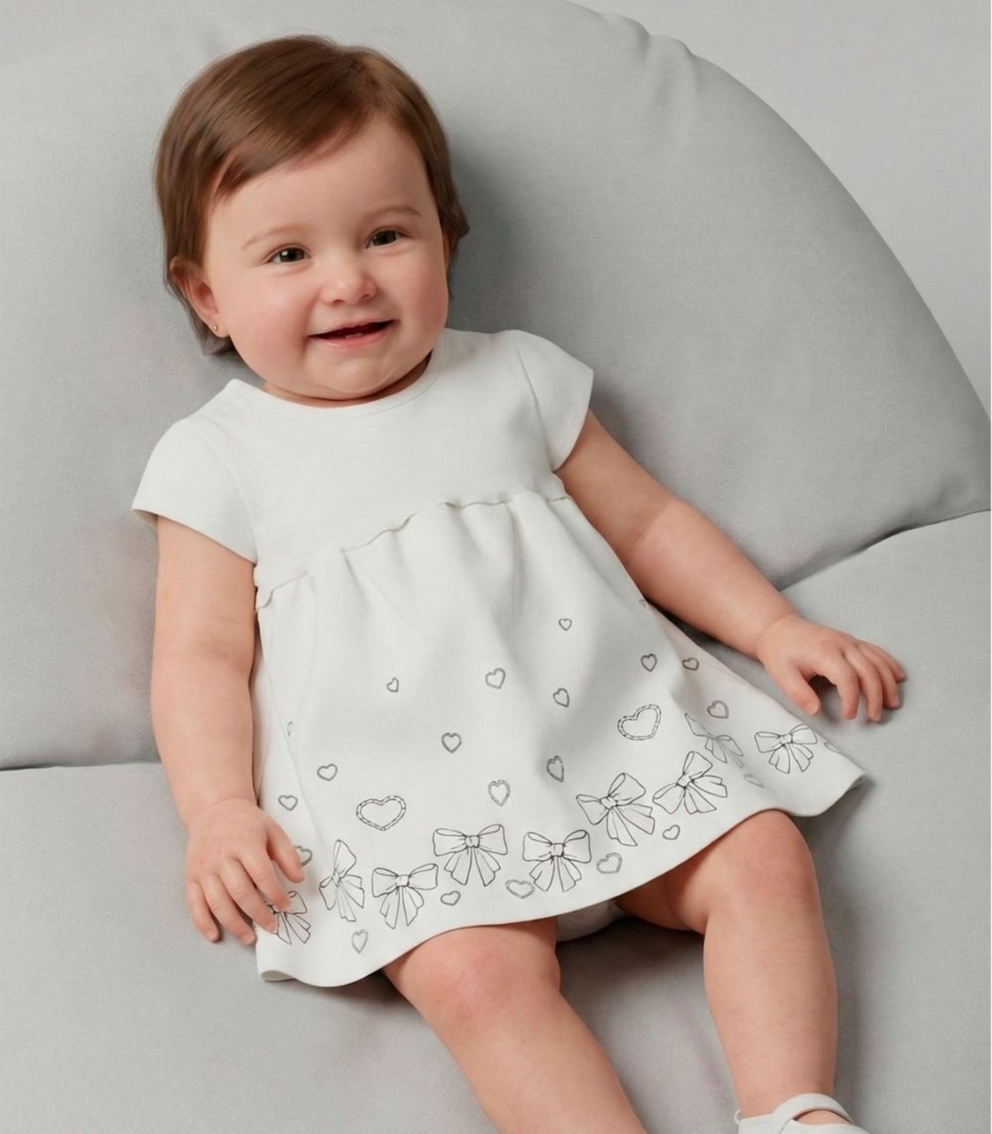 Vista 2 Infantil - Vestido Manga Curta Em Cotton Select bege Select bege