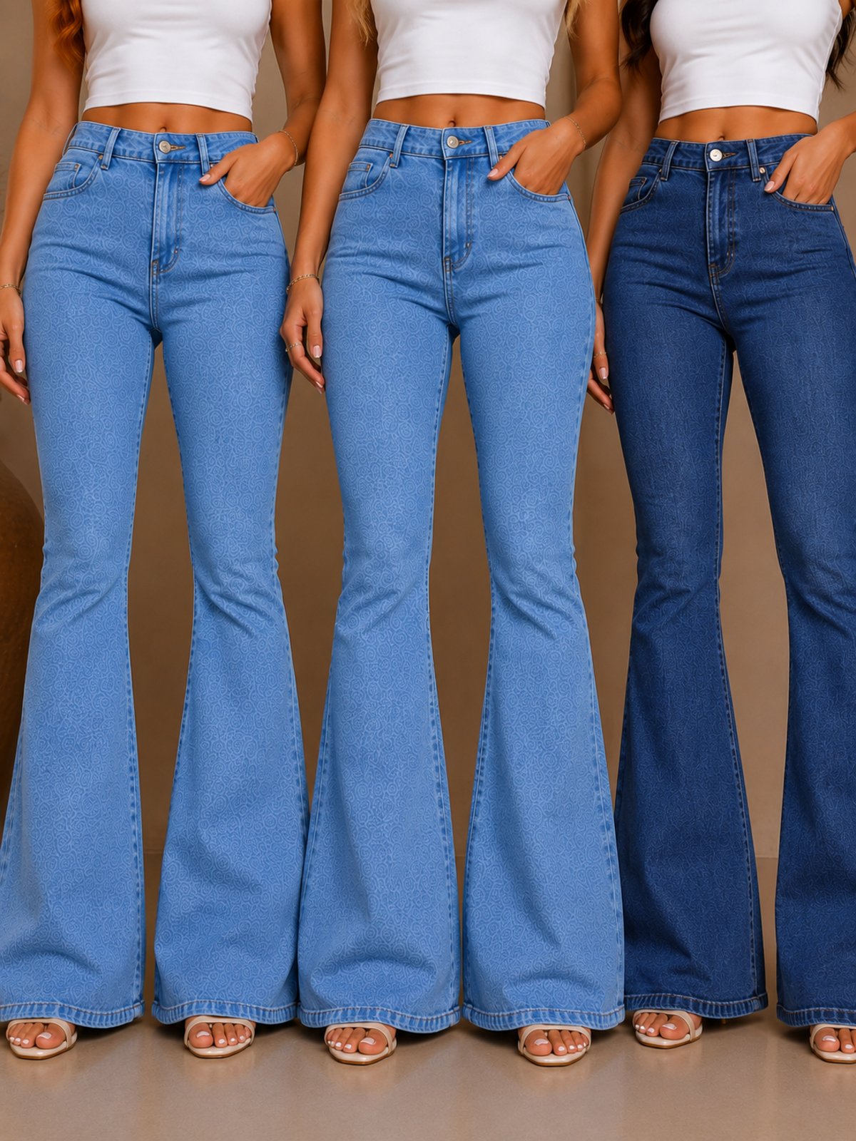 Kit 3 Calças Flare Jeans Femininas Tex Jeans Cintura Alta Premium Modeladora
