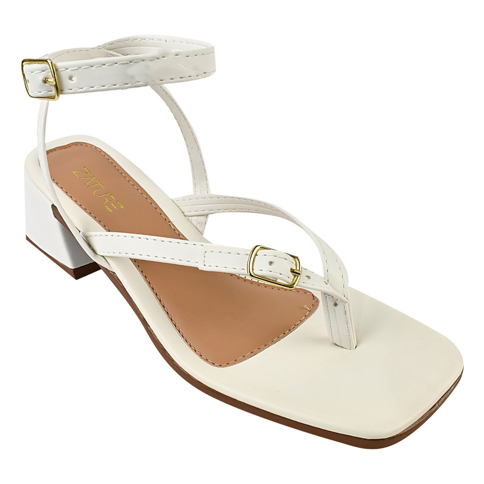 Vista 3 Sandália Feminino Tamanco de Dedo Saltinho Baixo Confortável Bico Quadrado ZATURE STORES branco ZATURE STORES branco