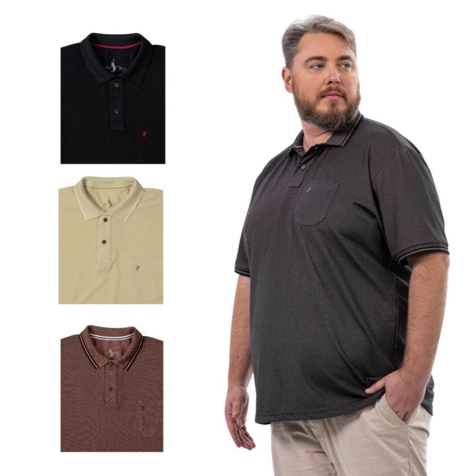 Kit 4 Camisa Polo Masculina Plus Size Pique com Bolso Casual