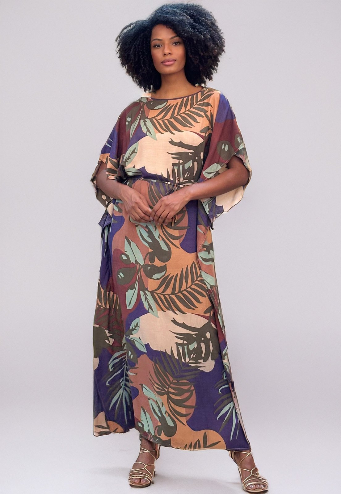 Vestido Amazonia Vital Kaftan Viscose Longo Estampa Outono