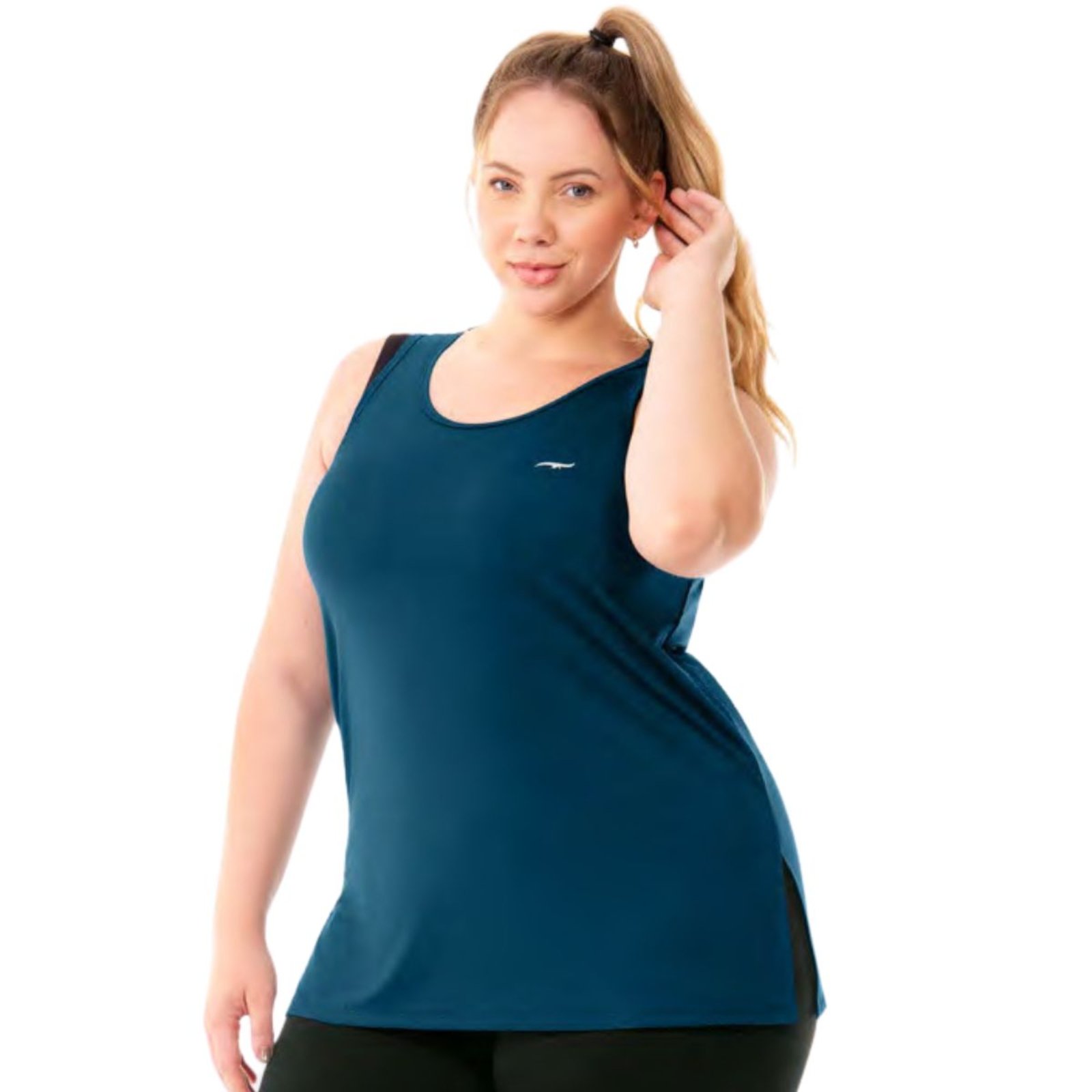 Camiseta Regata Fitness Alongada Com Fenda Feminina Plus Size Zee Rucci
