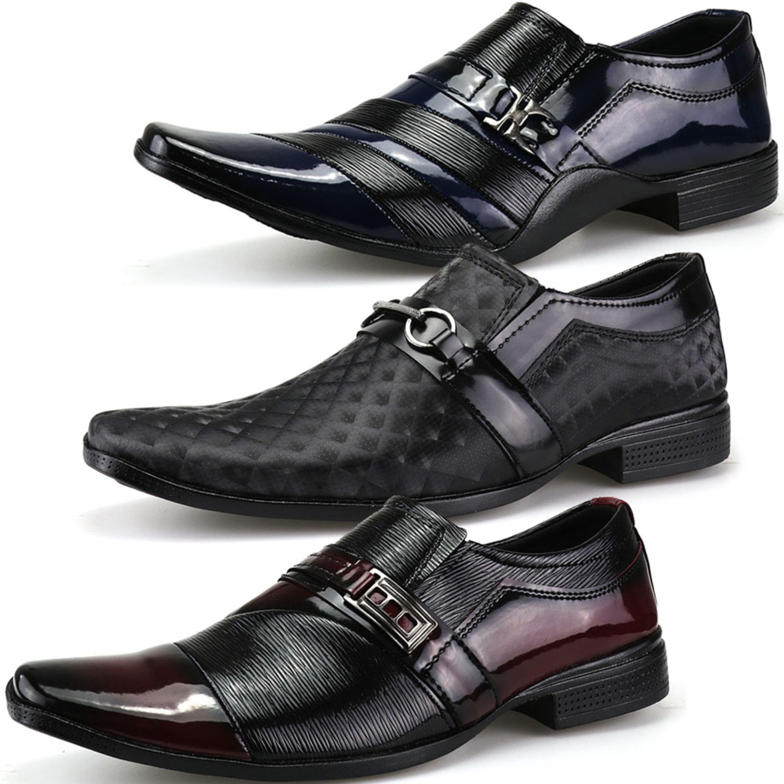 Kit 3 Pares Sapato Social Masculino Dhl Calçados Vinho, Azul e Preto