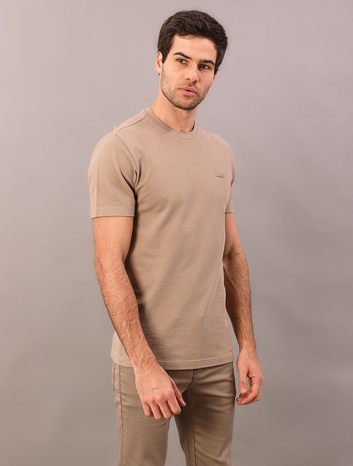 Camiseta Manga Curta Calvin Klein Masculino Piquet Patch Borrach - Caqui Medio Calvin Klein Jeans