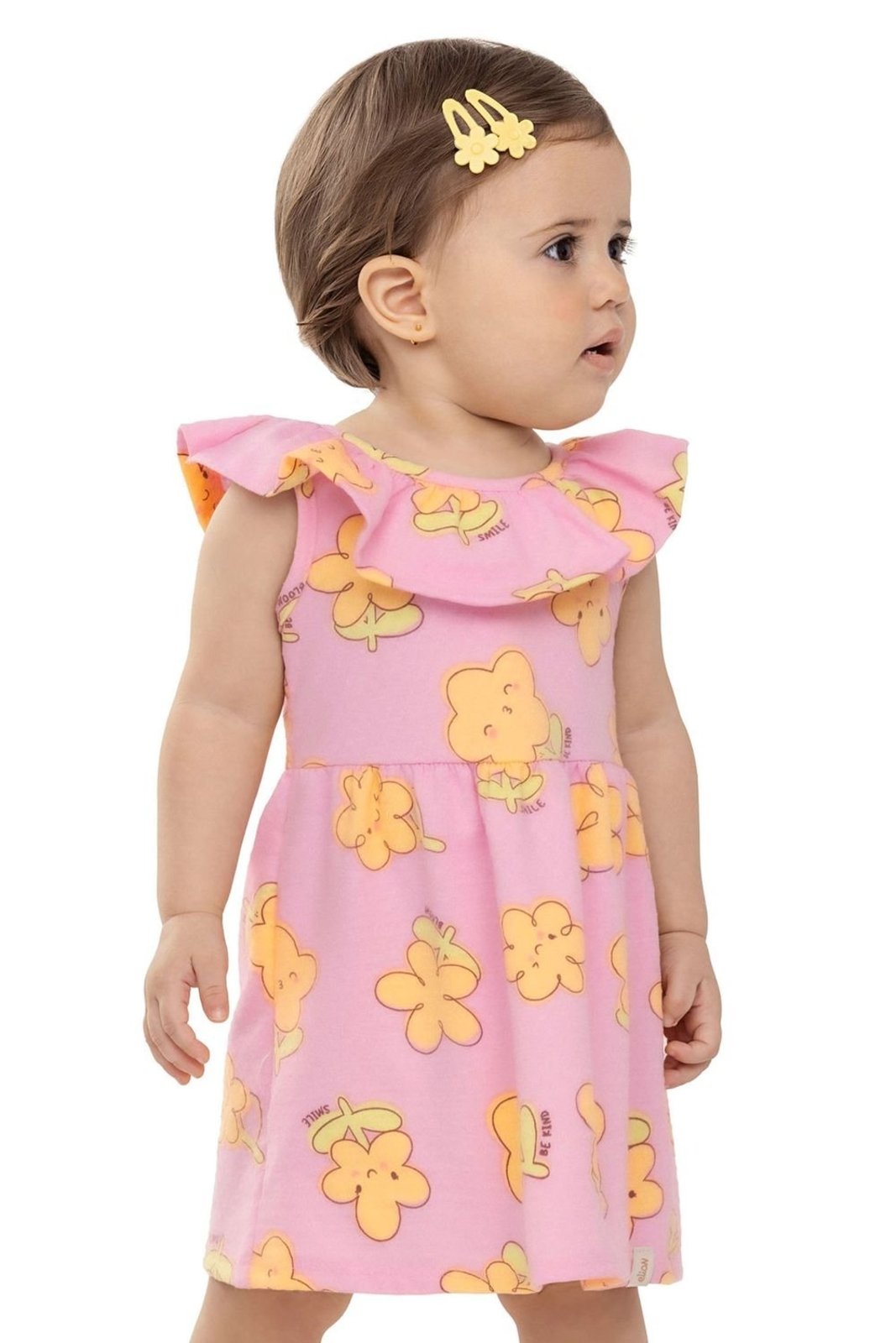 Infantil - Vestido Menina Florzinhas Com Babado Elian Rosa