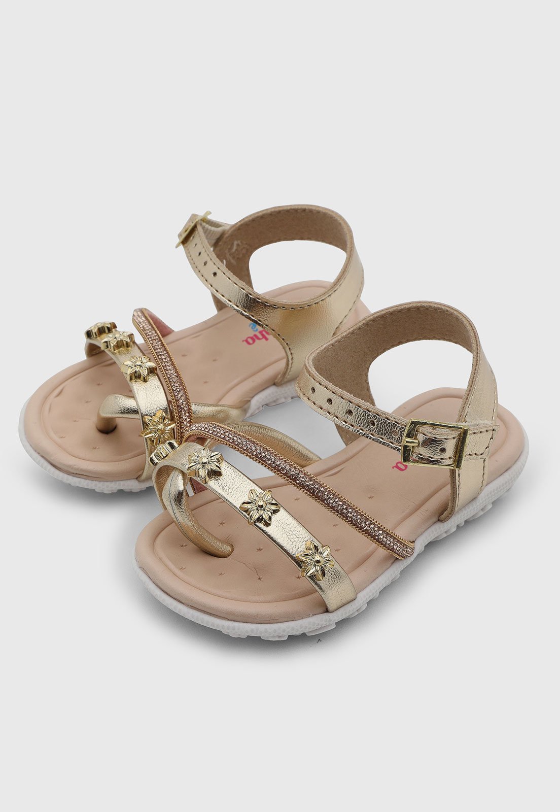 Infantil - Sandália Molekinha Tiras Florais Dourado