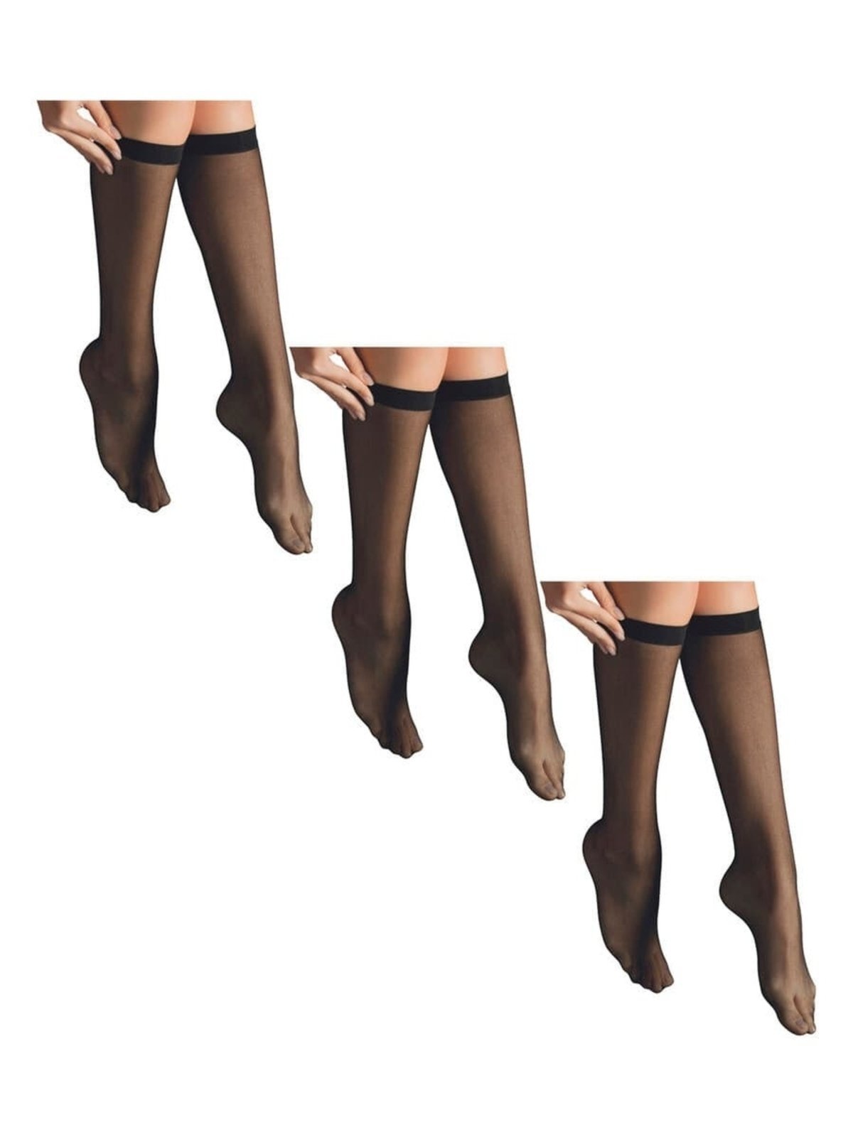 Kit com 3 Meias 3/4 Fio 15 Selene 9040 Preto