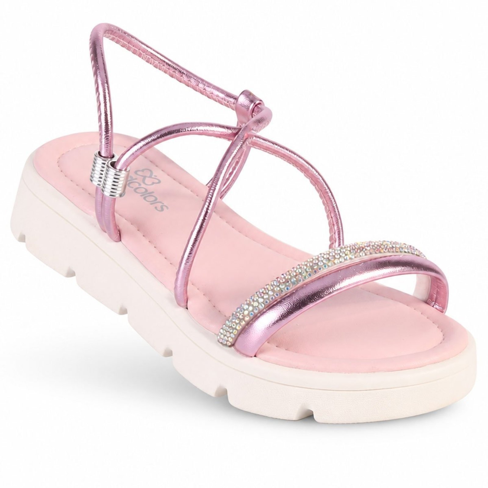 Infantil - Sandália Menina WorldColors Rosa Metalizado com Solado Off White e Strass